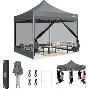 image:imageCOBIZI Canopy Tent 10x10 Heavy Duty Pop Up Gazebo with Netting ScreenedWaterproof Ez up Canopy with Sidewalls Outdoor Instant Screen House Tent for CampingBackyard Wedding BirthdayBlackGray