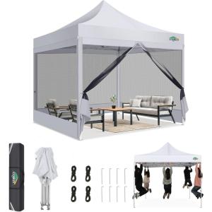 image:imageCOBIZI Canopy Tent 10x10 Heavy Duty Pop Up Gazebo with Netting ScreenedWaterproof Ez up Canopy with Sidewalls Outdoor Instant Screen House Tent for CampingBackyard Wedding BirthdayBlackWhite