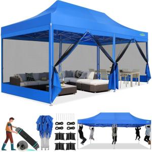 image:imageCOBIZI Canopy Tent 10x10 Heavy Duty Pop Up Gazebo with Netting ScreenedWaterproof Ez up Canopy with Sidewalls Outdoor Instant Screen House Tent for CampingBackyard Wedding BirthdayBlackBlue