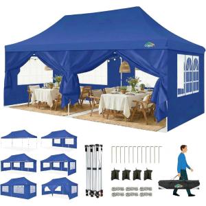 image:imageCOBIZI Canopy Tent 10x30 Pop Up Canopy with 8 Removable Sidewalls Party Tents for Parties Wedding Patio Commercial Waterproof and UV50 Ez Outdoor Instant Gazebo with Roller Bag amp 4 SandbagsWhiteOcean Blue