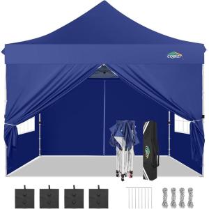 image:imageCOBIZI Canopy Tent 10x30 Pop Up Canopy with 8 Removable Sidewalls Party Tents for Parties Wedding Patio Commercial Waterproof and UV50 Ez Outdoor Instant Gazebo with Roller Bag amp 4 SandbagsWhiteDark Blue