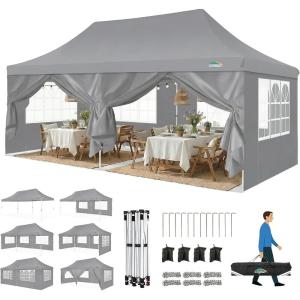 image:imageCOBIZI Canopy Tent 10x30 Pop Up Canopy with 8 Removable Sidewalls Party Tents for Parties Wedding Patio Commercial Waterproof and UV50 Ez Outdoor Instant Gazebo with Roller Bag amp 4 SandbagsWhitePigeon Grey