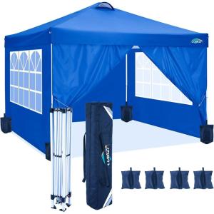 image:imageCOBIZI Ez Up Canopy Canopy Tent 10x10 Heavy Duty Pop Up Canopy with UPF 50 Waterproof Canopy Top for Commercial Business 3 Adjustable Heights with Sand Bags Stakes Ropes Blue GreenBright blue