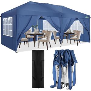image:imageCOBIZI Ez Up Canopy Canopy Tent 10x10 Heavy Duty Pop Up Canopy with UPF 50 Waterproof Canopy Top for Commercial Business 3 Adjustable Heights with Sand Bags Stakes Ropes Blue GreenBlue