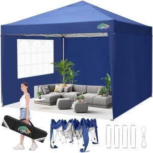 image:imageCOBIZI Ez Up Canopy Canopy Tent 10x10 Heavy Duty Pop Up Canopy with UPF 50 Waterproof Canopy Top for Commercial Business 3 Adjustable Heights with Sand Bags Stakes Ropes Blue GreenNavy Blue