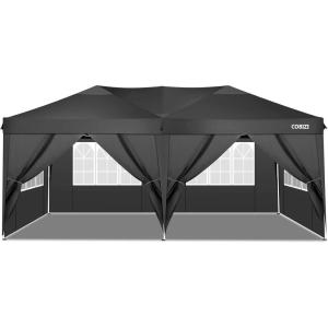 image:imageCOBIZI Ez Up Canopy Canopy Tent 10x10 Heavy Duty Pop Up Canopy with UPF 50 Waterproof Canopy Top for Commercial Business 3 Adjustable Heights with Sand Bags Stakes Ropes Blue GreenBLACK45