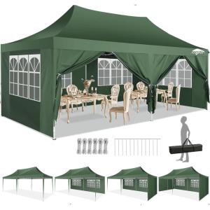 image:imageCOBIZI Ez Up Canopy Canopy Tent 10x10 Heavy Duty Pop Up Canopy with UPF 50 Waterproof Canopy Top for Commercial Business 3 Adjustable Heights with Sand Bags Stakes Ropes Blue GreenSeaweed