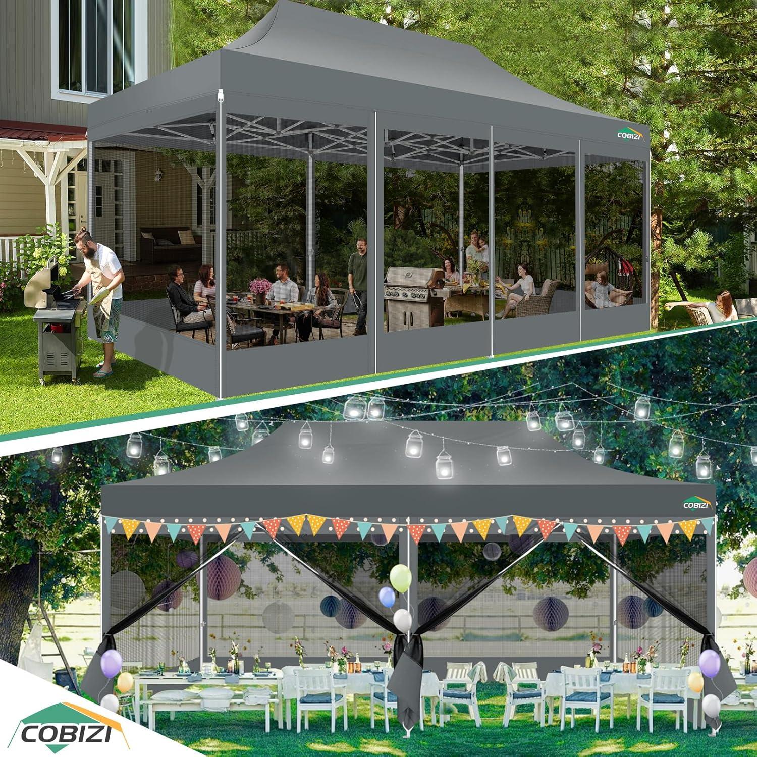 image:imageCOBIZI 10x10 Canopy Tent with 4 SidewallsHeavy Duty Pop up Canopy with Mosquito NettingEasy up Screen Tent for Parties Wedding Outdoor Camping with HandbagKhakiGray