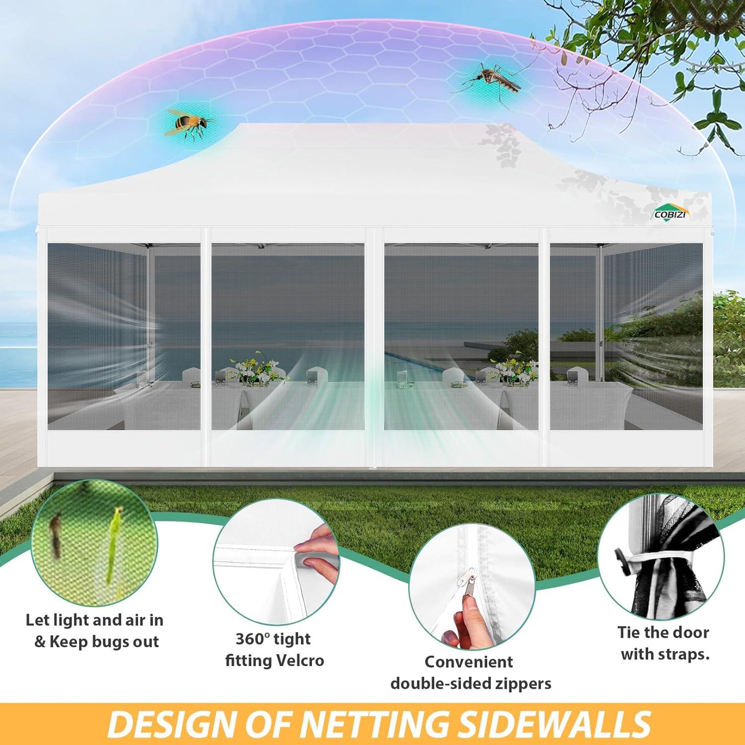 image:imageCOBIZI 10x10 Canopy Tent with 4 SidewallsHeavy Duty Pop up Canopy with Mosquito NettingEasy up Screen Tent for Parties Wedding Outdoor Camping with HandbagKhakiWhite