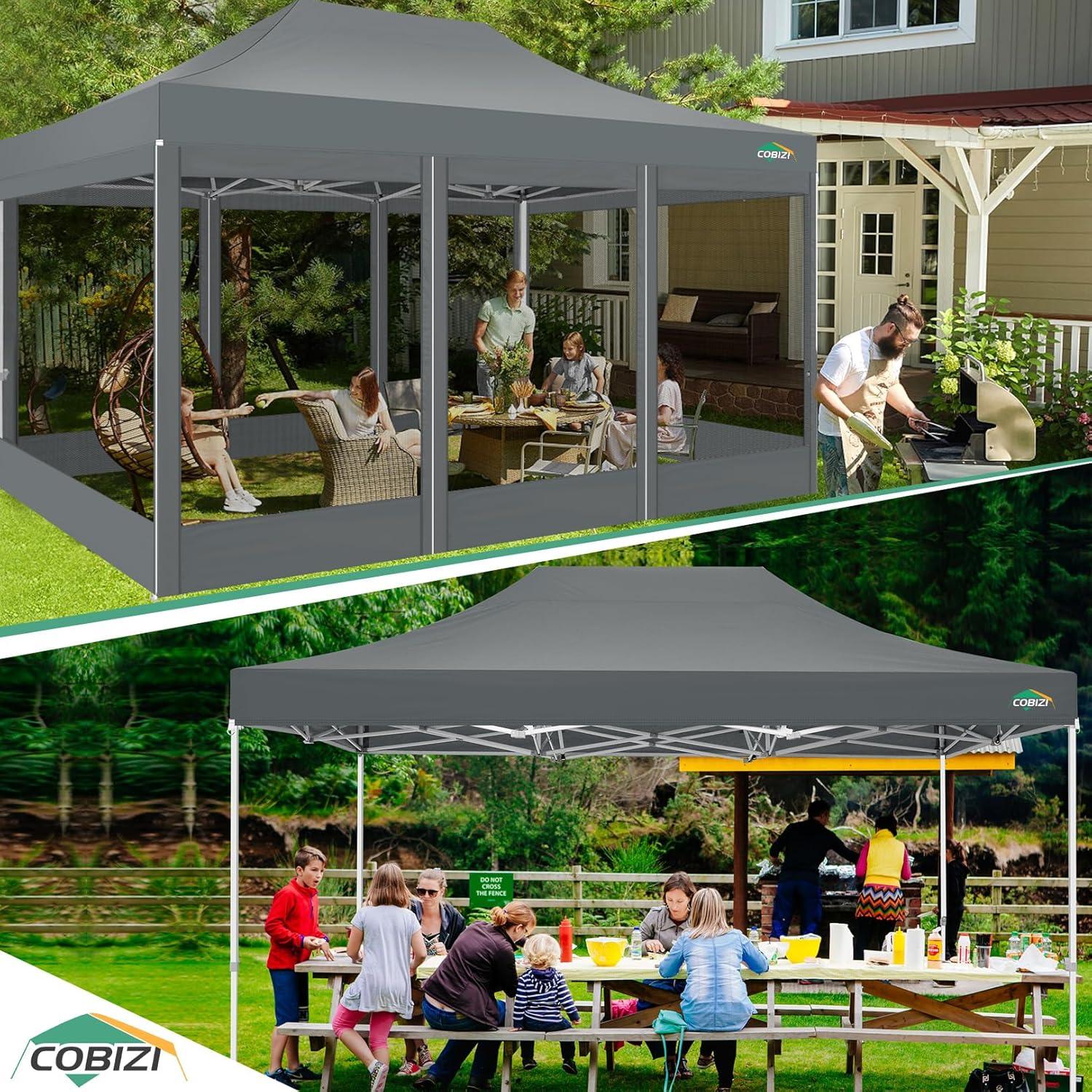 image:imageCOBIZI 10x10 Canopy Tent with 4 SidewallsHeavy Duty Pop up Canopy with Mosquito NettingEasy up Screen Tent for Parties Wedding Outdoor Camping with HandbagKhakiGray