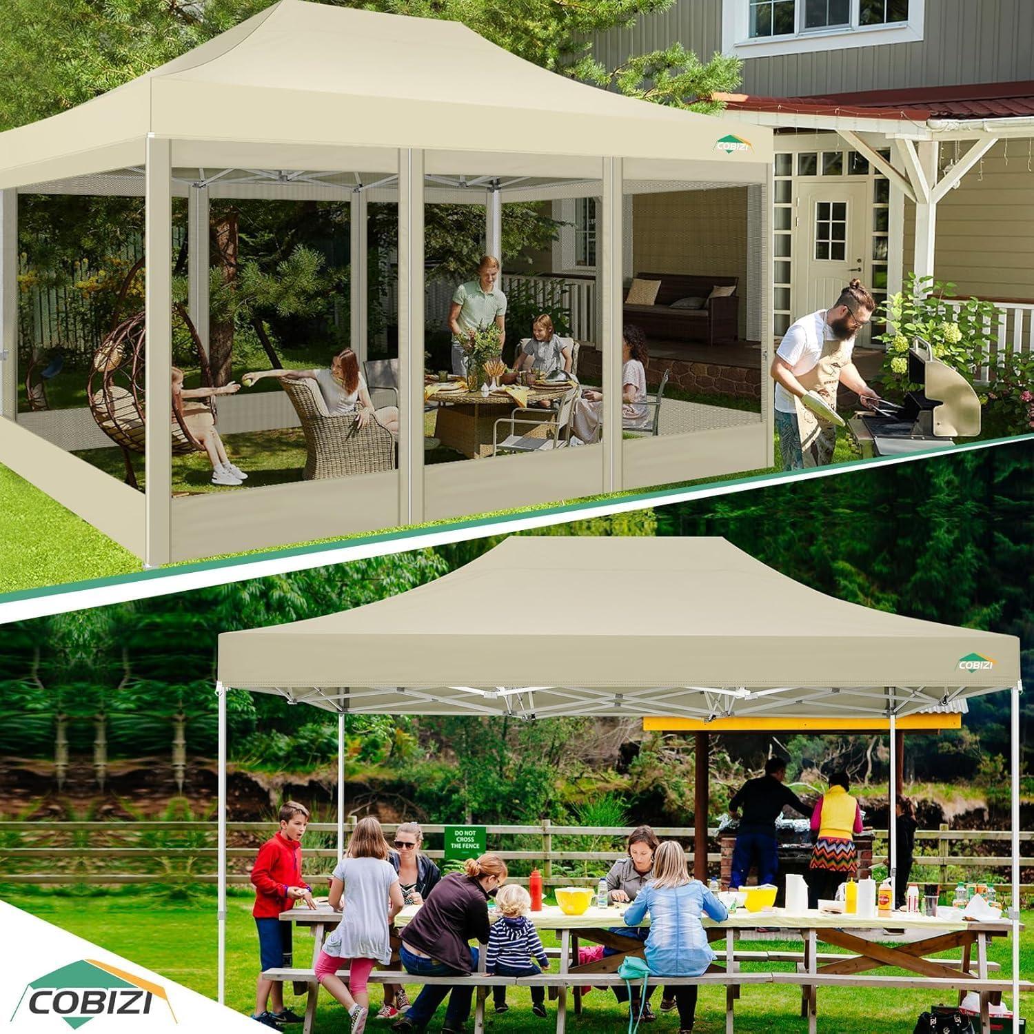 image:imageCOBIZI 10x10 Canopy Tent with 4 SidewallsHeavy Duty Pop up Canopy with Mosquito NettingEasy up Screen Tent for Parties Wedding Outdoor Camping with HandbagKhakiKhaki