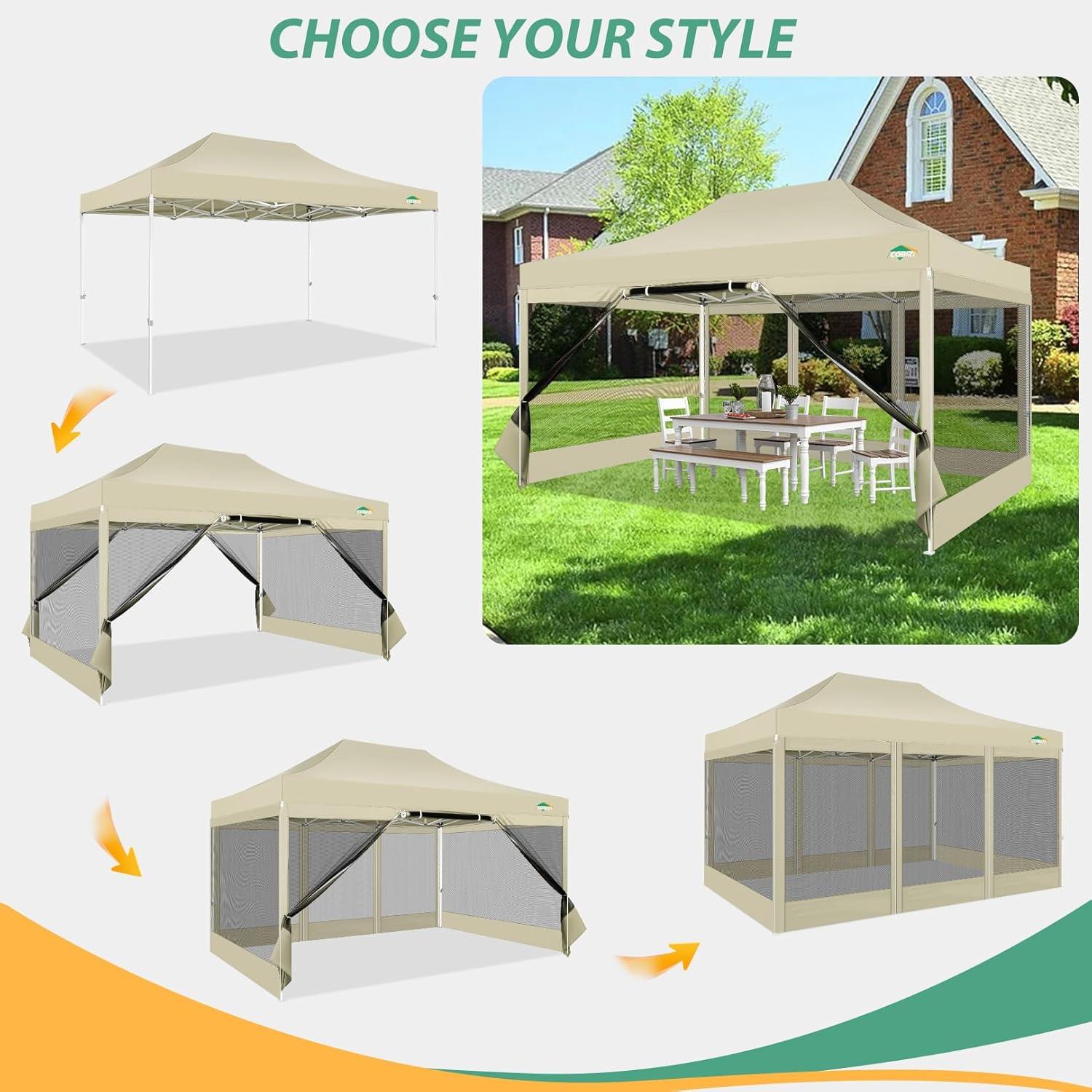 image:imageCOBIZI 10x10 Canopy Tent with 4 SidewallsHeavy Duty Pop up Canopy with Mosquito NettingEasy up Screen Tent for Parties Wedding Outdoor Camping with HandbagKhakiKhaki