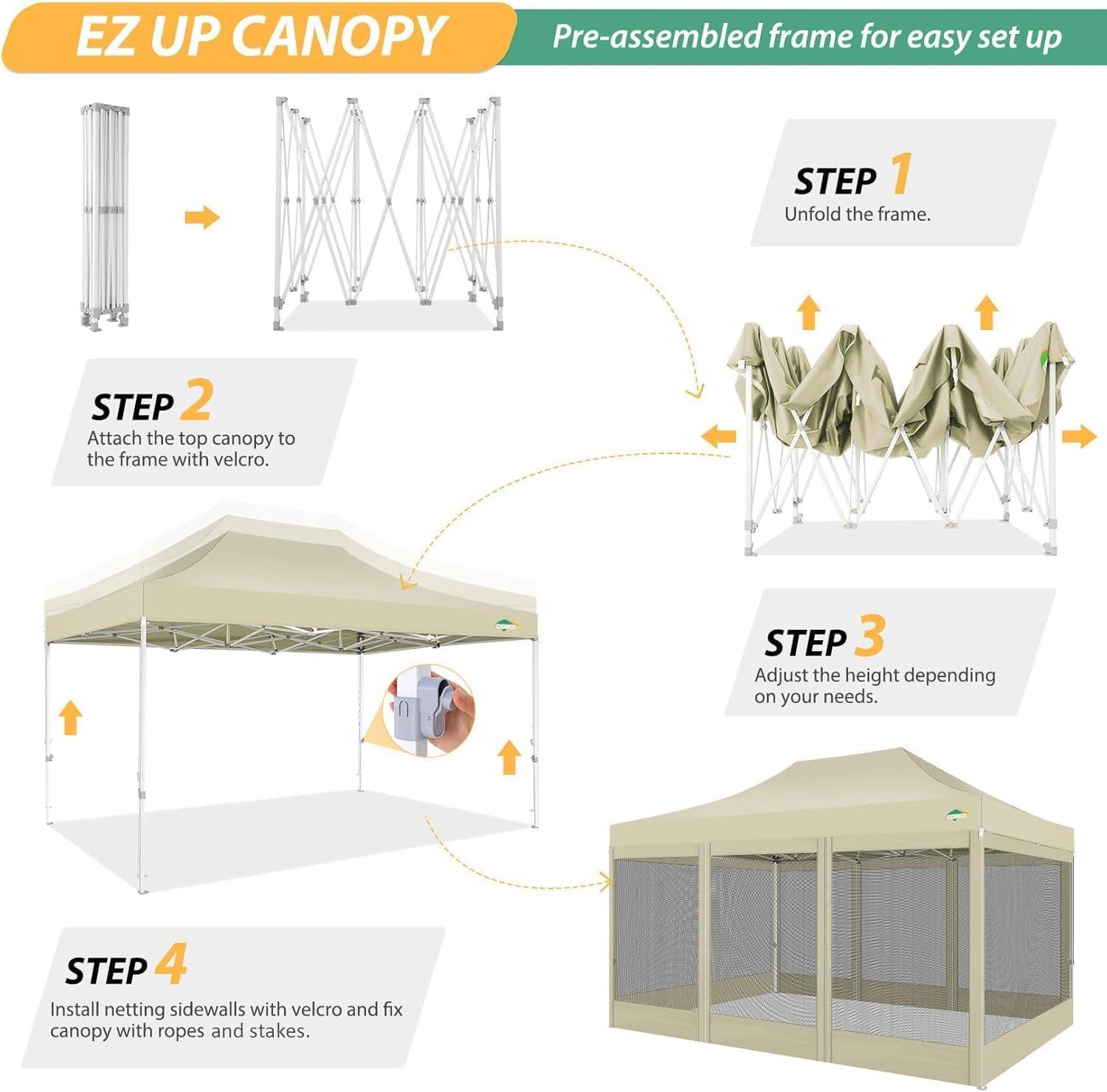 image:imageCOBIZI 10x10 Canopy Tent with 4 SidewallsHeavy Duty Pop up Canopy with Mosquito NettingEasy up Screen Tent for Parties Wedding Outdoor Camping with HandbagKhakiKhaki
