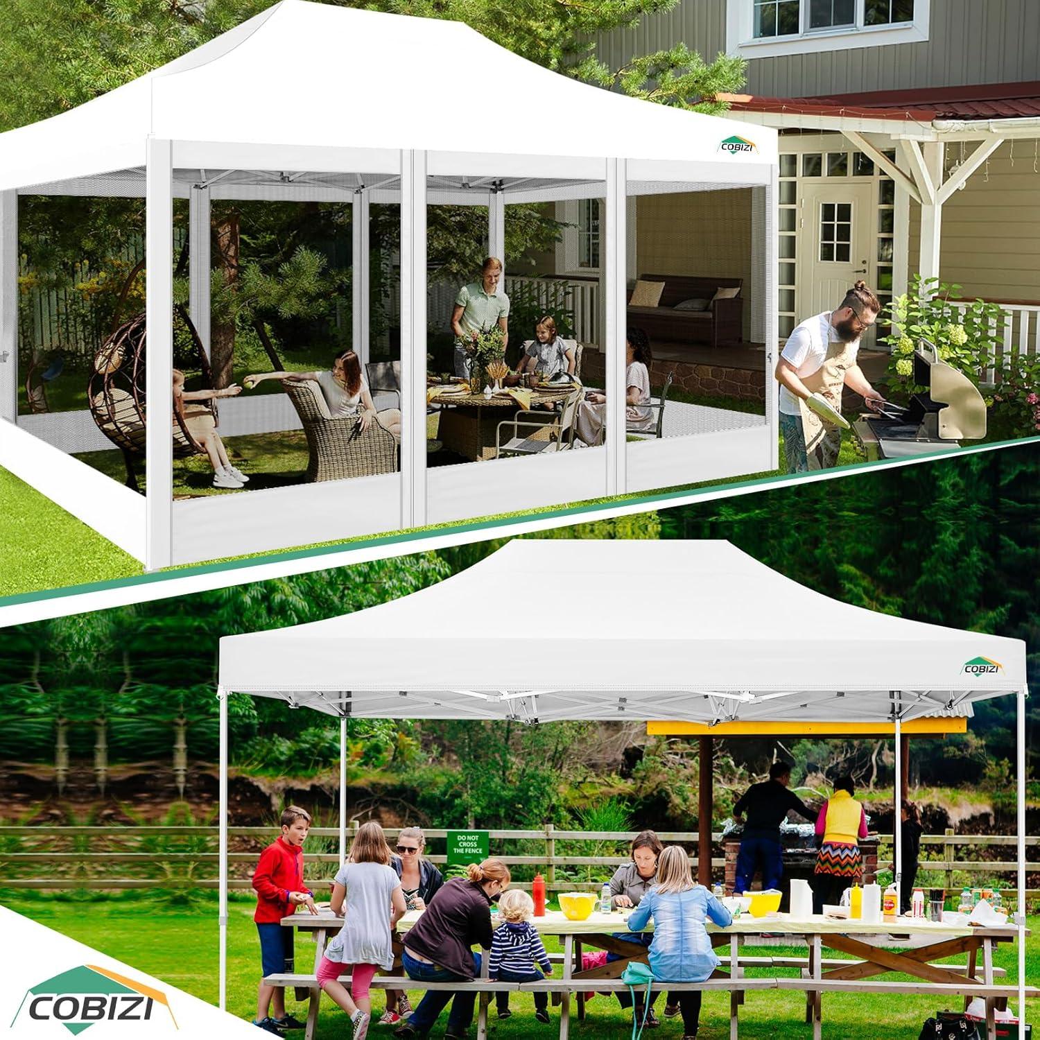 image:imageCOBIZI 10x10 Canopy Tent with 4 SidewallsHeavy Duty Pop up Canopy with Mosquito NettingEasy up Screen Tent for Parties Wedding Outdoor Camping with HandbagKhakiWhite