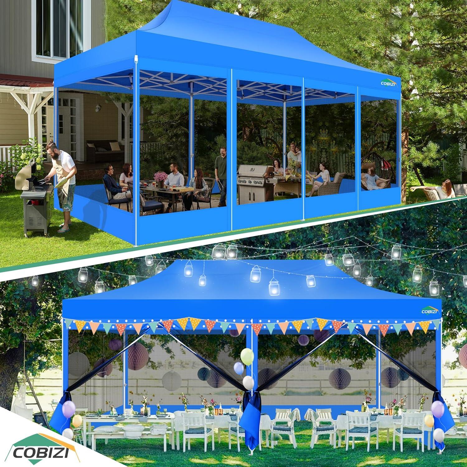 image:imageCOBIZI 10x10 Canopy Tent with 4 SidewallsHeavy Duty Pop up Canopy with Mosquito NettingEasy up Screen Tent for Parties Wedding Outdoor Camping with HandbagKhakiBlue