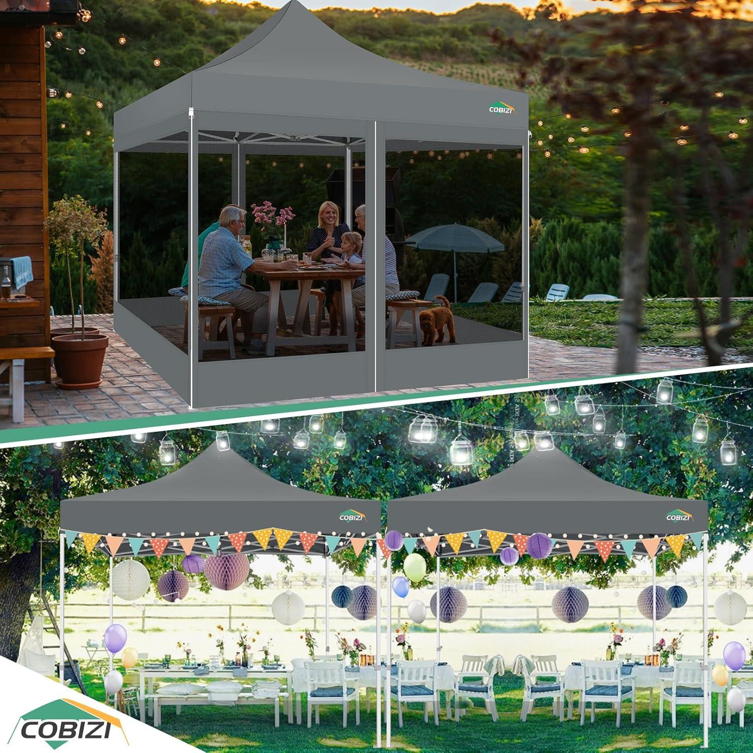 image:imageCOBIZI 10x10 Canopy Tent with 4 SidewallsHeavy Duty Pop up Canopy with Mosquito NettingEasy up Screen Tent for Parties Wedding Outdoor Camping with HandbagKhakiGray