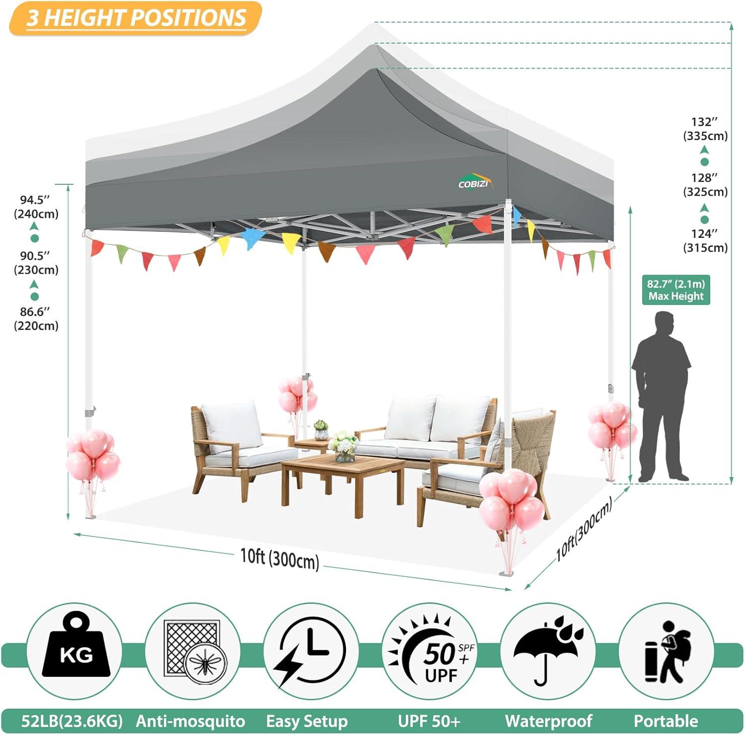 image:imageCOBIZI 10x10 Canopy Tent with 4 SidewallsHeavy Duty Pop up Canopy with Mosquito NettingEasy up Screen Tent for Parties Wedding Outdoor Camping with HandbagKhakiGray