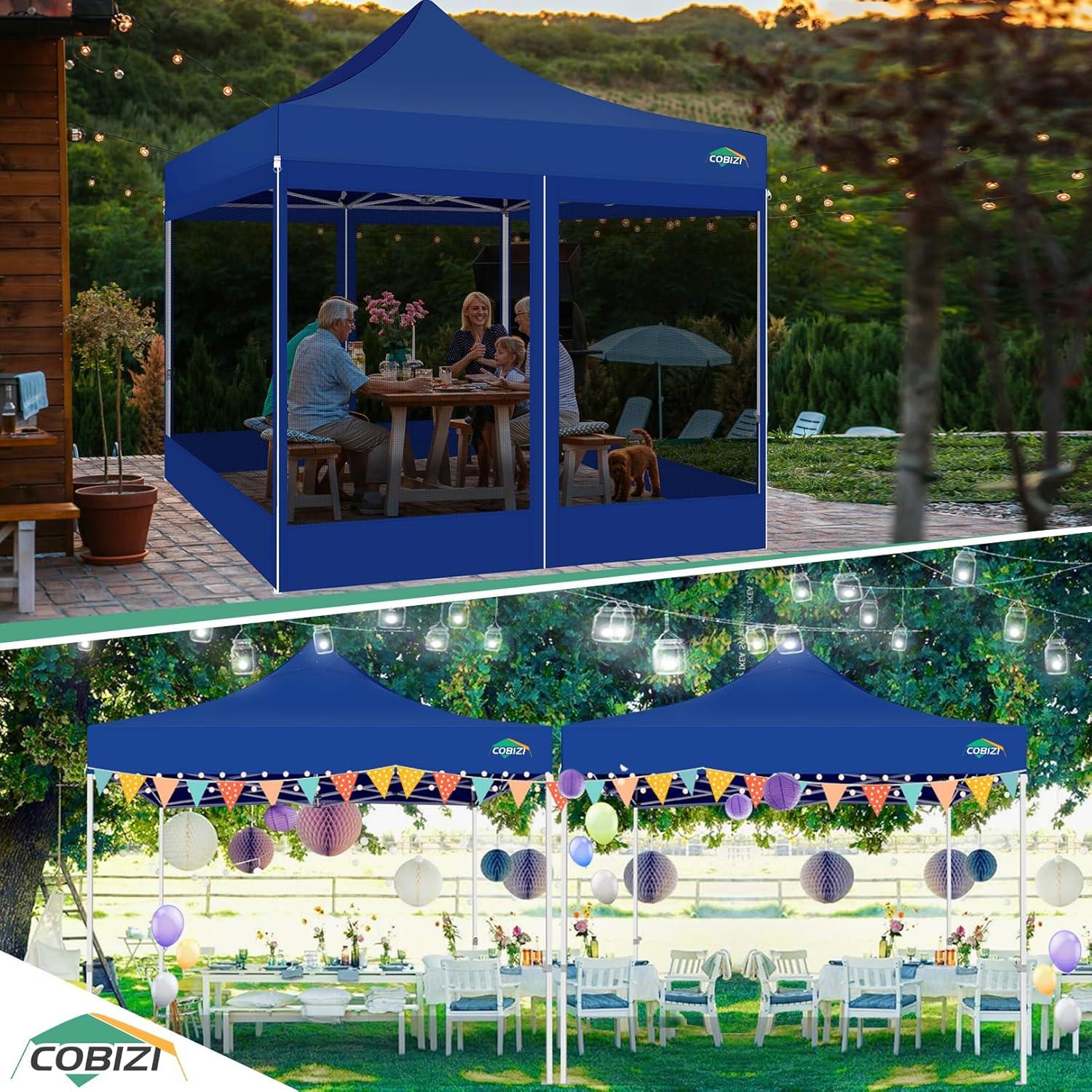 image:imageCOBIZI 10x10 Canopy Tent with 4 SidewallsHeavy Duty Pop up Canopy with Mosquito NettingEasy up Screen Tent for Parties Wedding Outdoor Camping with HandbagKhakiDeep Blue