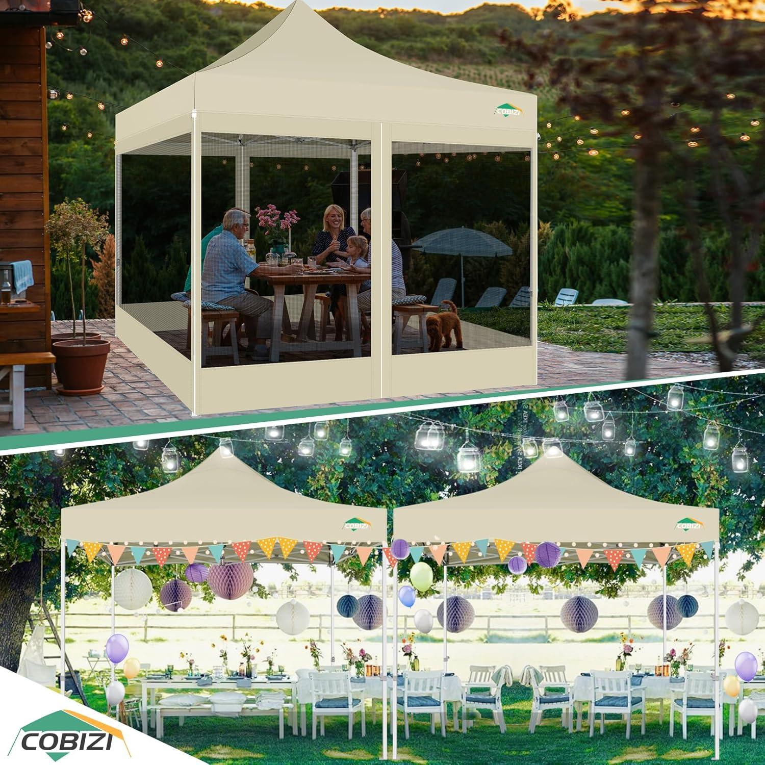 image:imageCOBIZI 10x10 Canopy Tent with 4 SidewallsHeavy Duty Pop up Canopy with Mosquito NettingEasy up Screen Tent for Parties Wedding Outdoor Camping with HandbagKhakiKhaki