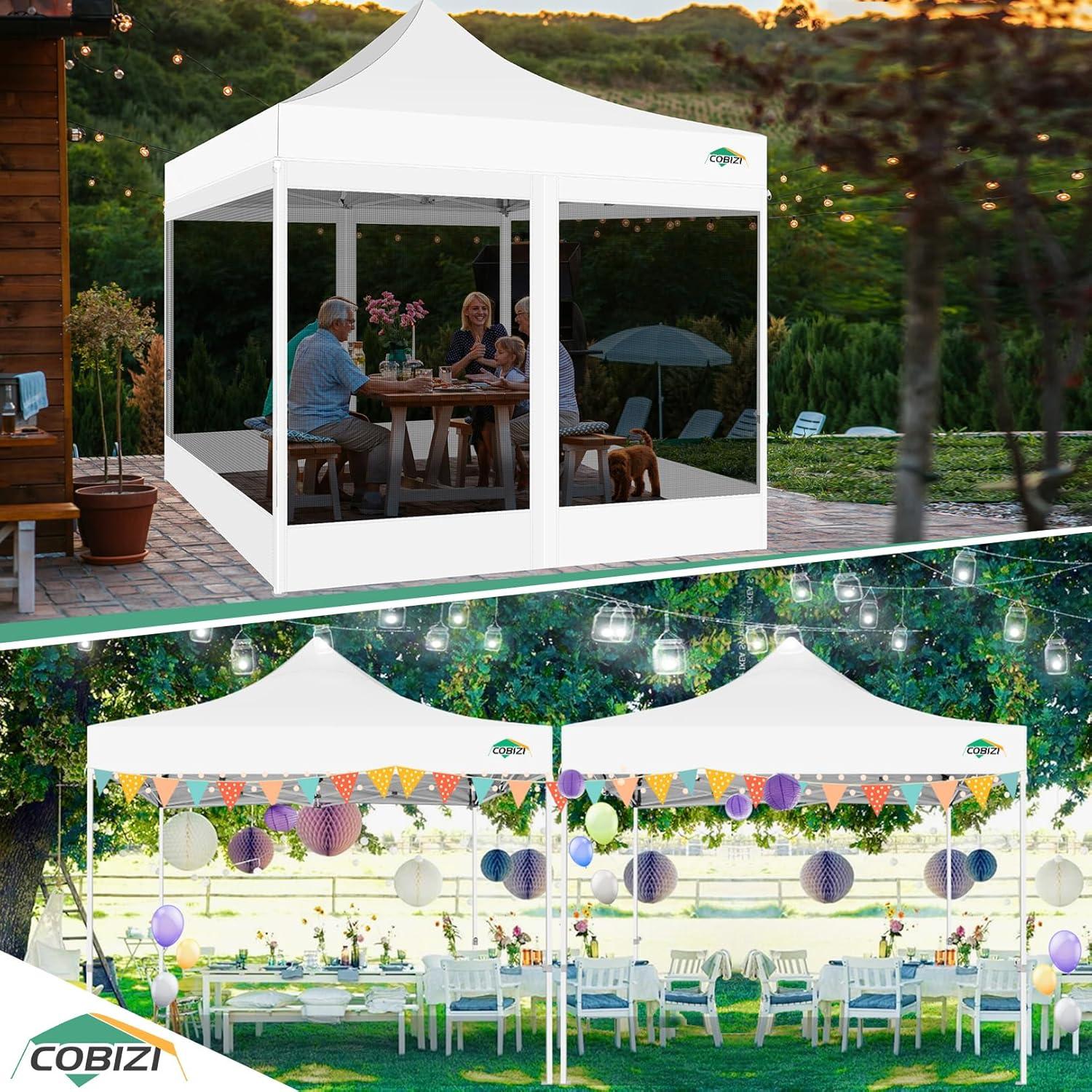image:imageCOBIZI 10x10 Canopy Tent with 4 SidewallsHeavy Duty Pop up Canopy with Mosquito NettingEasy up Screen Tent for Parties Wedding Outdoor Camping with HandbagKhakiWhite