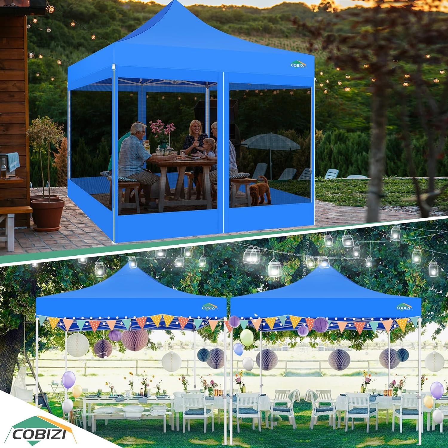 image:imageCOBIZI 10x10 Canopy Tent with 4 SidewallsHeavy Duty Pop up Canopy with Mosquito NettingEasy up Screen Tent for Parties Wedding Outdoor Camping with HandbagKhakiBlue