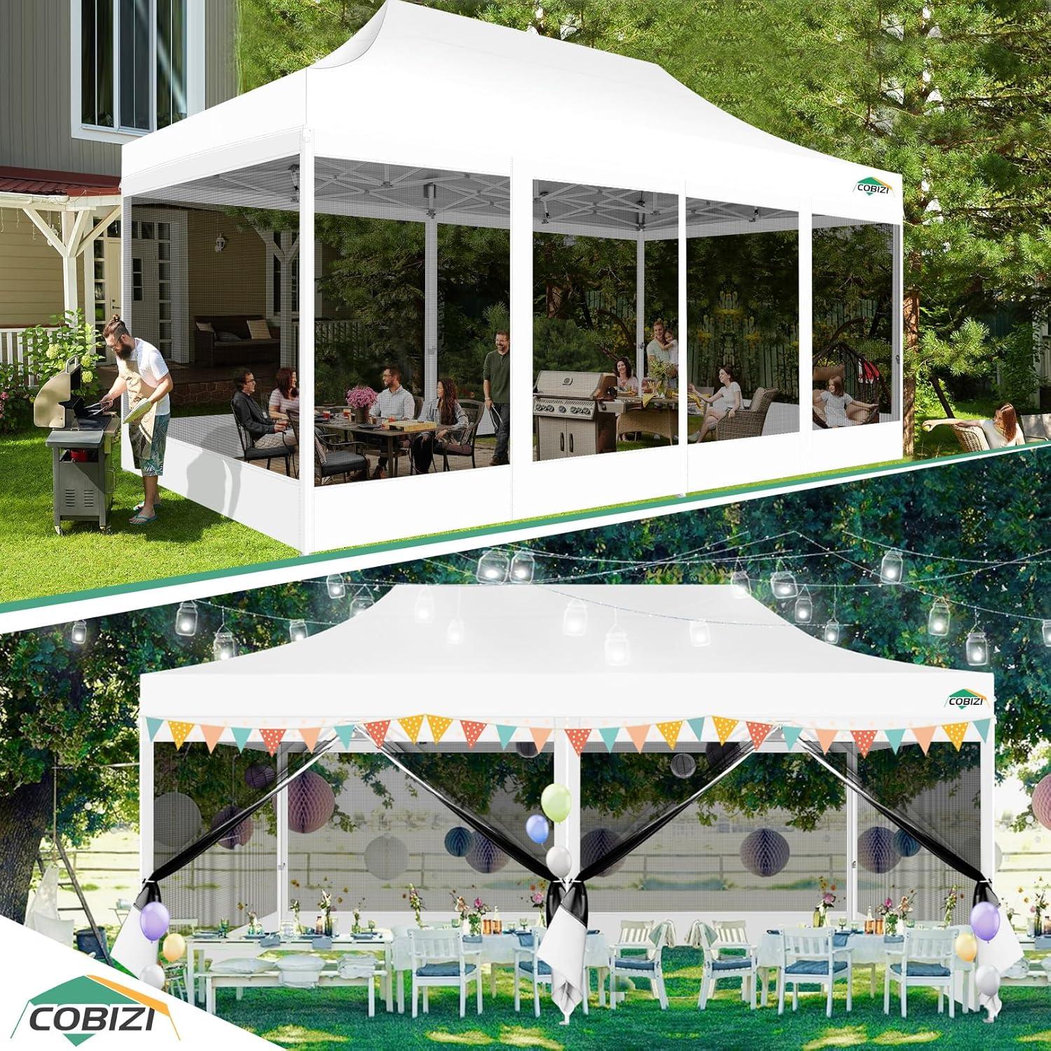image:imageCOBIZI 10x10 Canopy Tent with 4 SidewallsHeavy Duty Pop up Canopy with Mosquito NettingEasy up Screen Tent for Parties Wedding Outdoor Camping with HandbagKhakiWhite