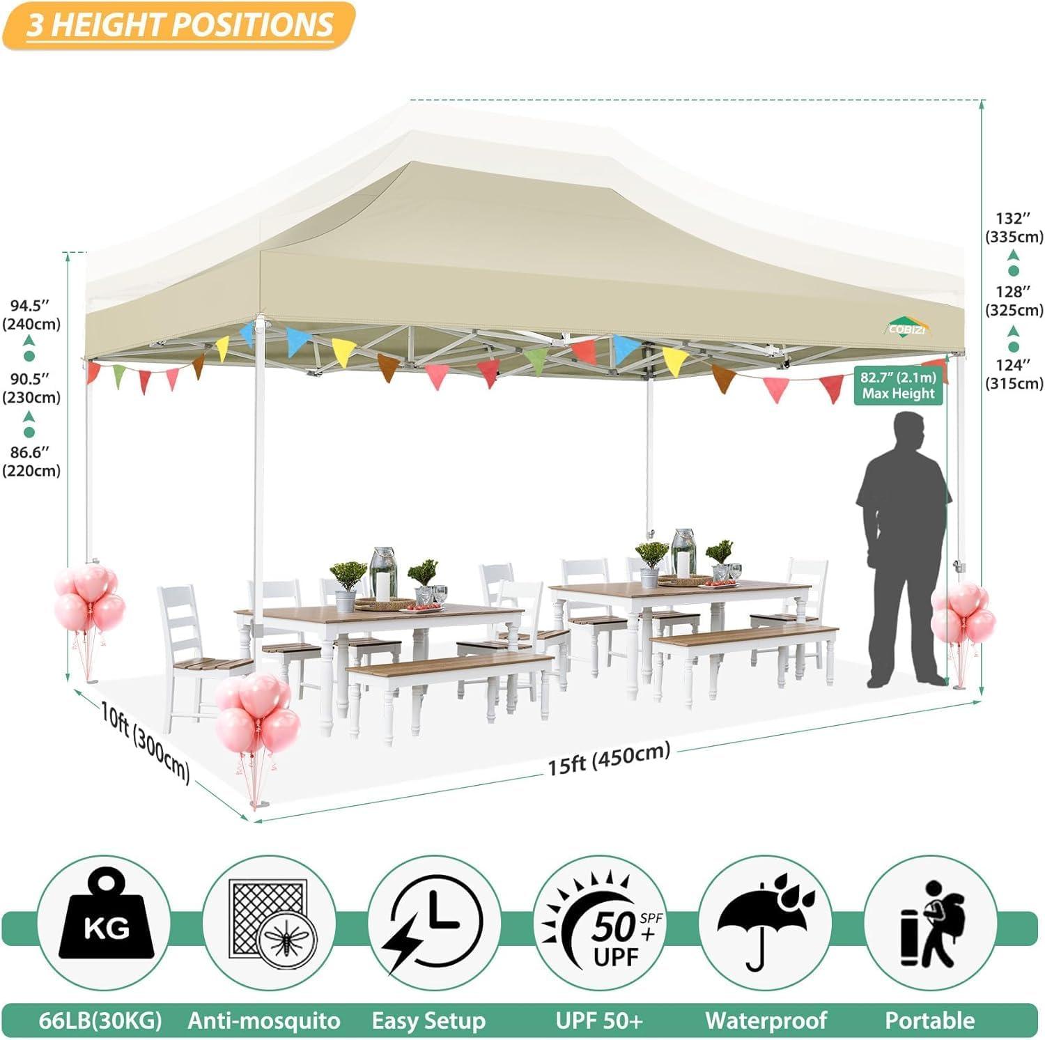 image:imageCOBIZI 10x10 Canopy Tent with 4 SidewallsHeavy Duty Pop up Canopy with Mosquito NettingEasy up Screen Tent for Parties Wedding Outdoor Camping with HandbagKhakiKhaki