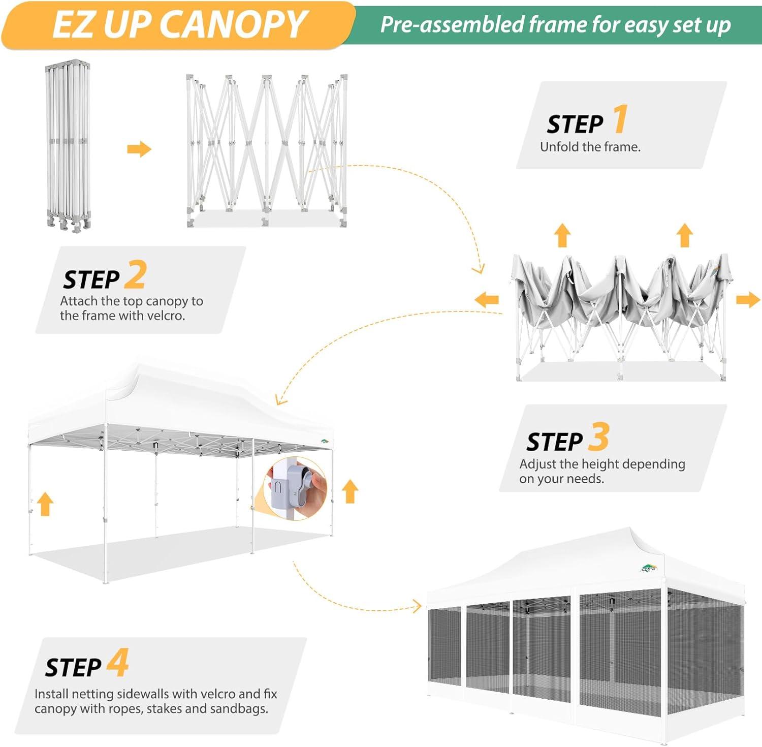 image:imageCOBIZI 10x10 Canopy Tent with 4 SidewallsHeavy Duty Pop up Canopy with Mosquito NettingEasy up Screen Tent for Parties Wedding Outdoor Camping with HandbagKhakiWhite
