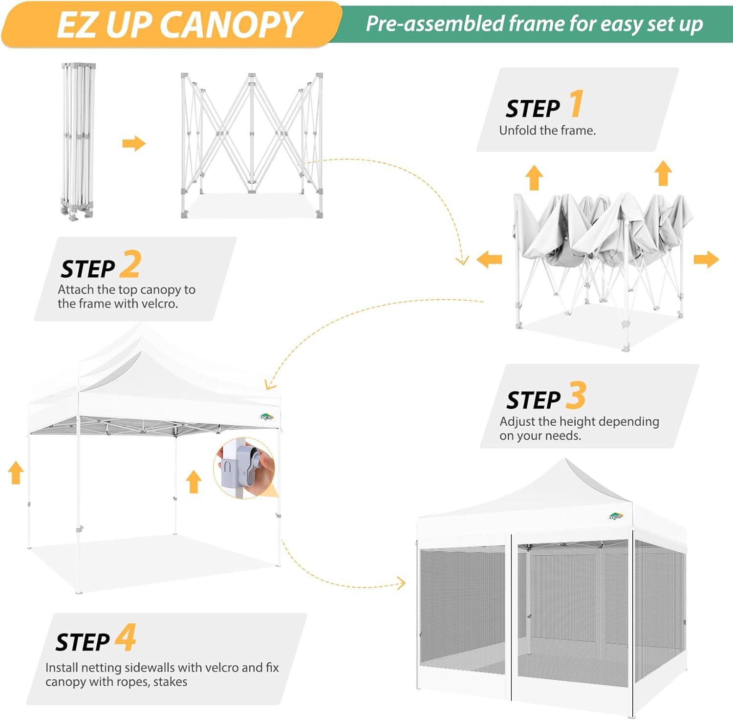 image:imageCOBIZI 10x10 Canopy Tent with 4 SidewallsHeavy Duty Pop up Canopy with Mosquito NettingEasy up Screen Tent for Parties Wedding Outdoor Camping with HandbagKhakiWhite