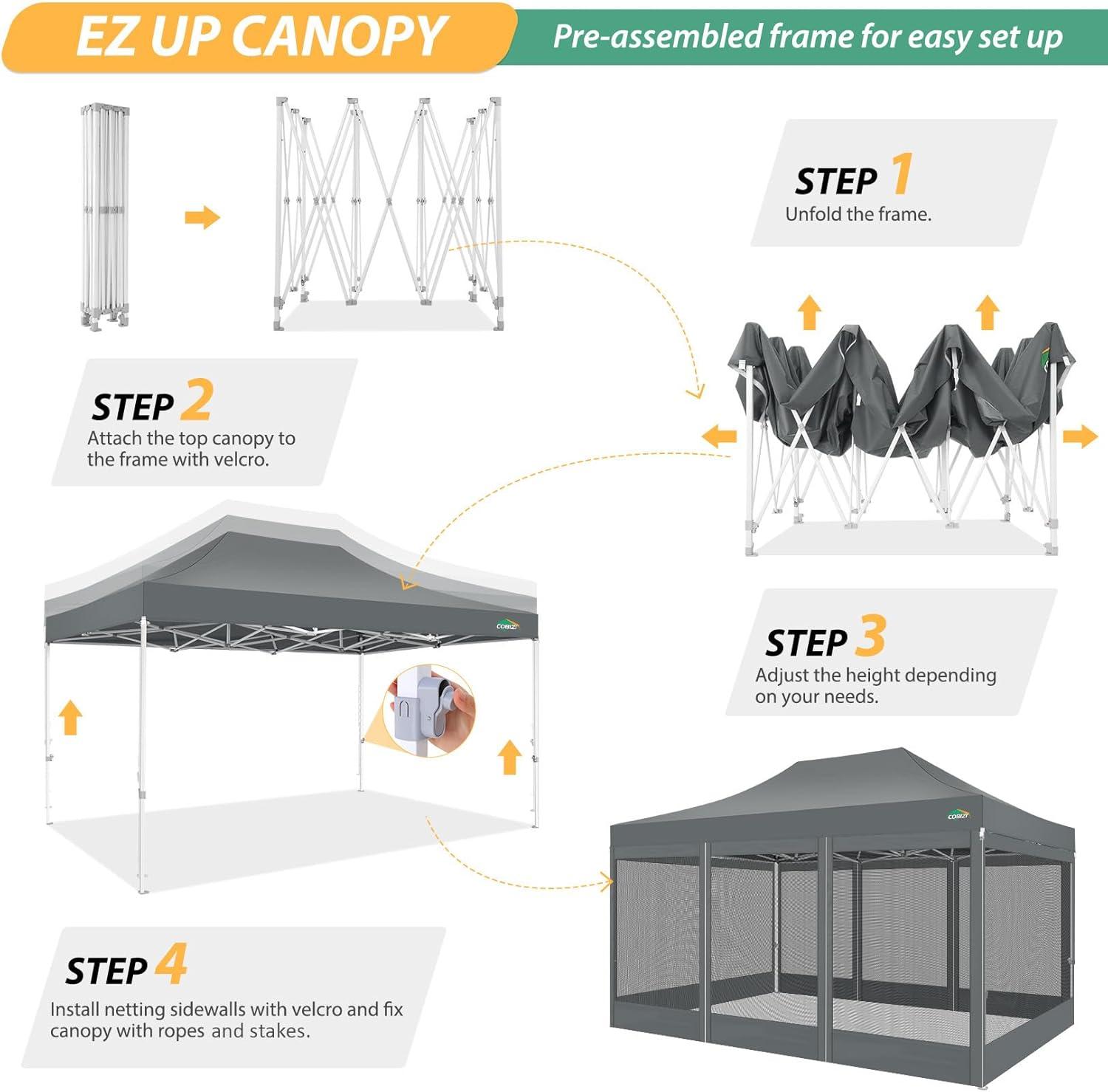 image:imageCOBIZI 10x10 Canopy Tent with 4 SidewallsHeavy Duty Pop up Canopy with Mosquito NettingEasy up Screen Tent for Parties Wedding Outdoor Camping with HandbagKhakiGray