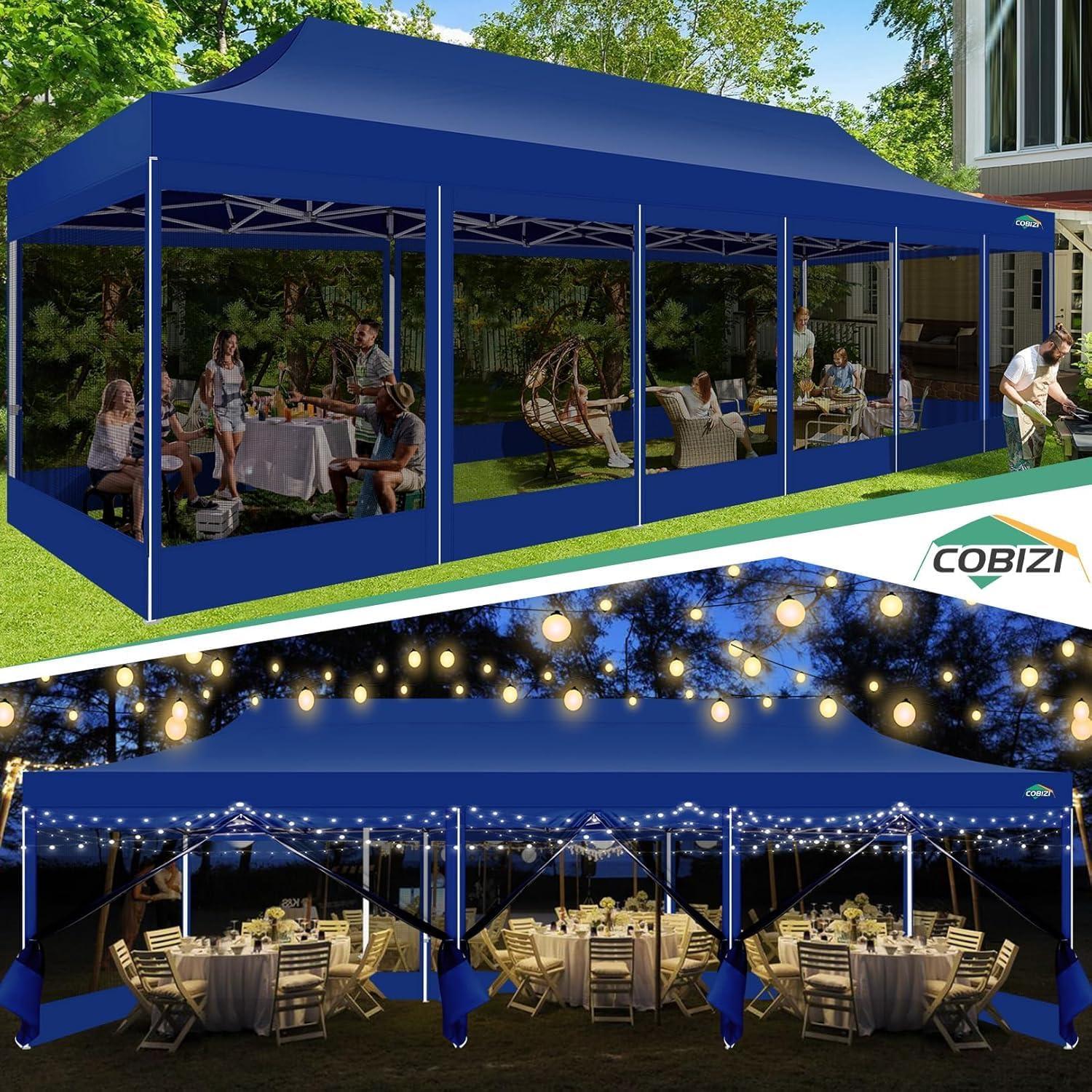 image:imageCOBIZI 10x10 Canopy Tent with 4 SidewallsHeavy Duty Pop up Canopy with Mosquito NettingEasy up Screen Tent for Parties Wedding Outdoor Camping with HandbagKhakiDeep Blue