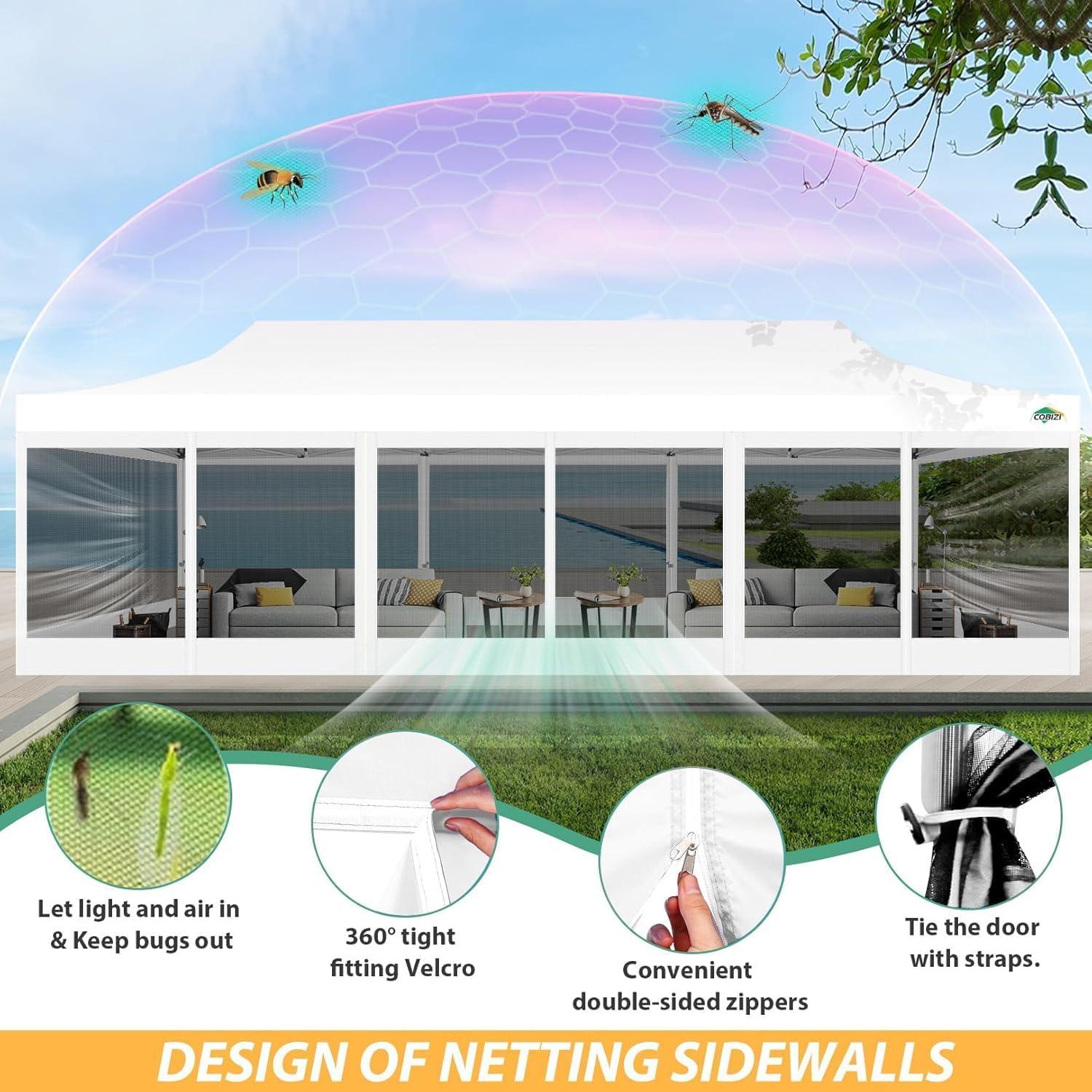 image:imageCOBIZI 10x10 Canopy Tent with 4 SidewallsHeavy Duty Pop up Canopy with Mosquito NettingEasy up Screen Tent for Parties Wedding Outdoor Camping with HandbagKhakiWhite