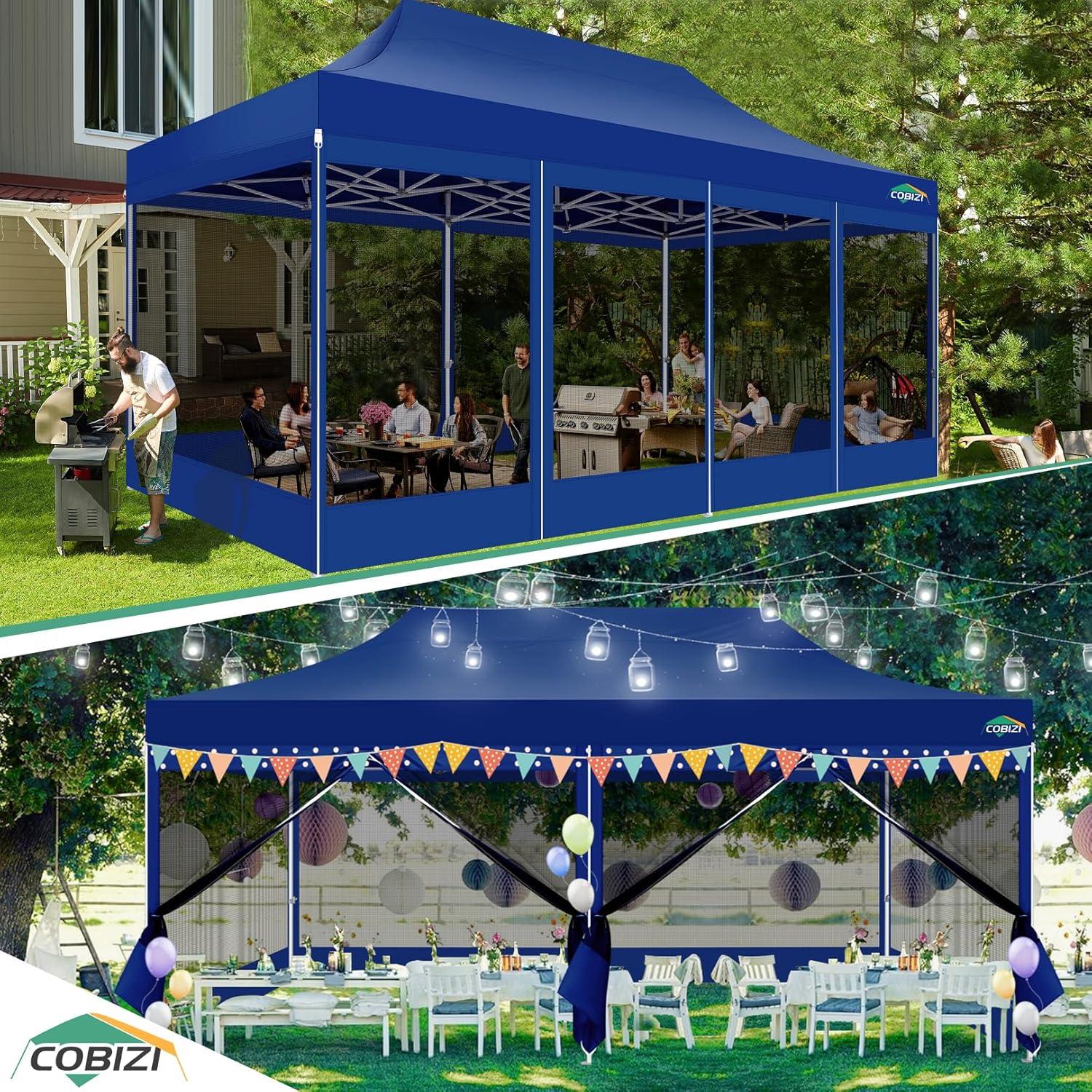 image:imageCOBIZI 10x10 Canopy Tent with 4 SidewallsHeavy Duty Pop up Canopy with Mosquito NettingEasy up Screen Tent for Parties Wedding Outdoor Camping with HandbagKhakiDeep Blue