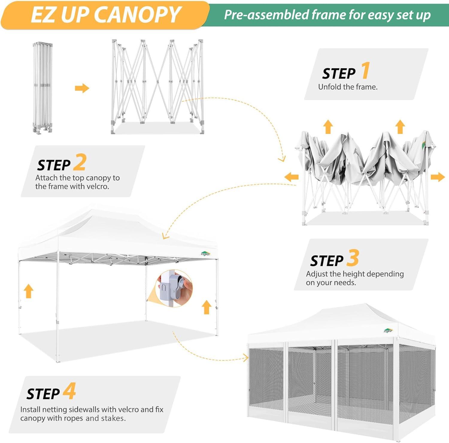 image:imageCOBIZI 10x10 Canopy Tent with 4 SidewallsHeavy Duty Pop up Canopy with Mosquito NettingEasy up Screen Tent for Parties Wedding Outdoor Camping with HandbagKhakiWhite