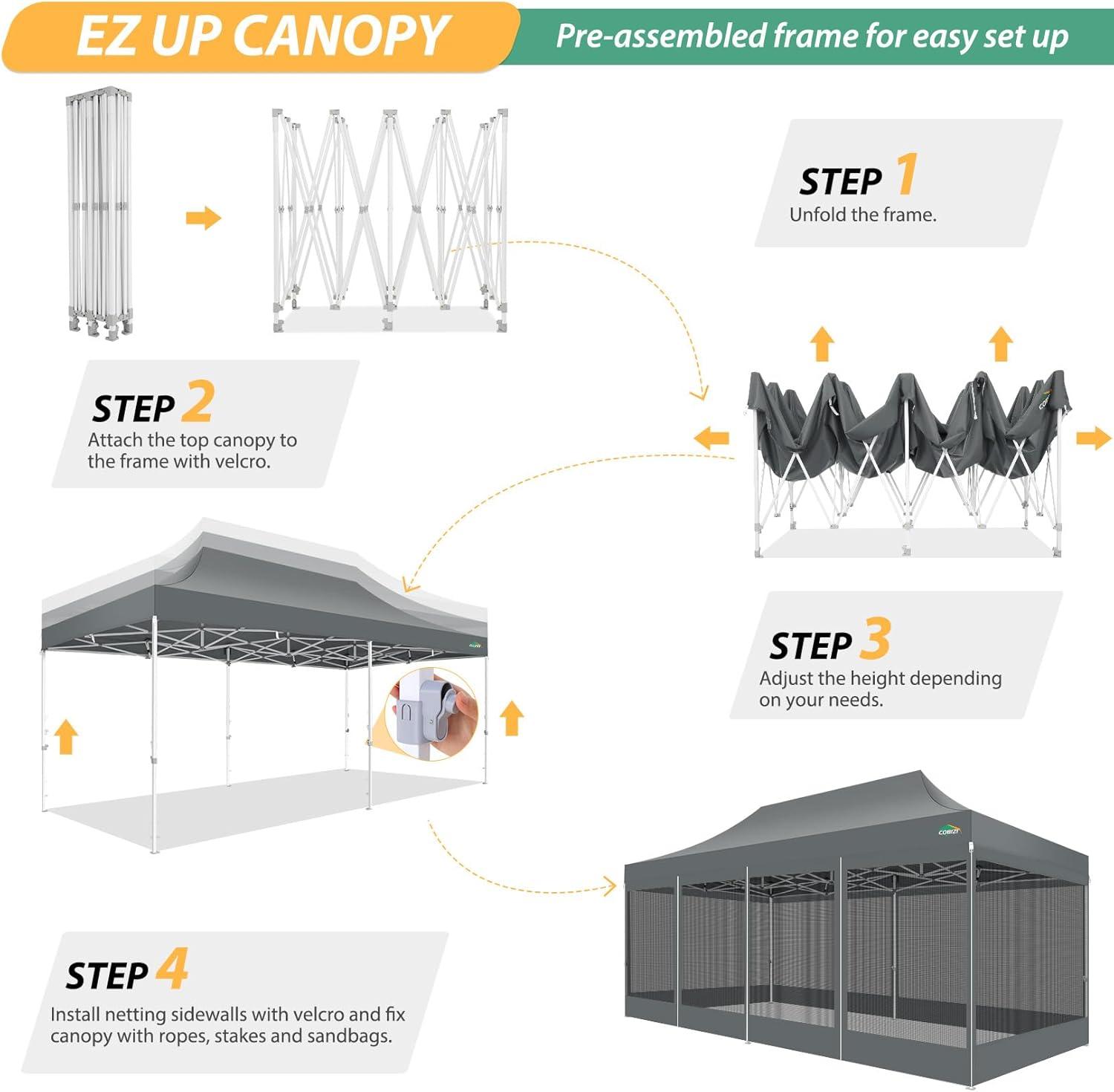 image:imageCOBIZI 10x10 Canopy Tent with 4 SidewallsHeavy Duty Pop up Canopy with Mosquito NettingEasy up Screen Tent for Parties Wedding Outdoor Camping with HandbagKhakiGray