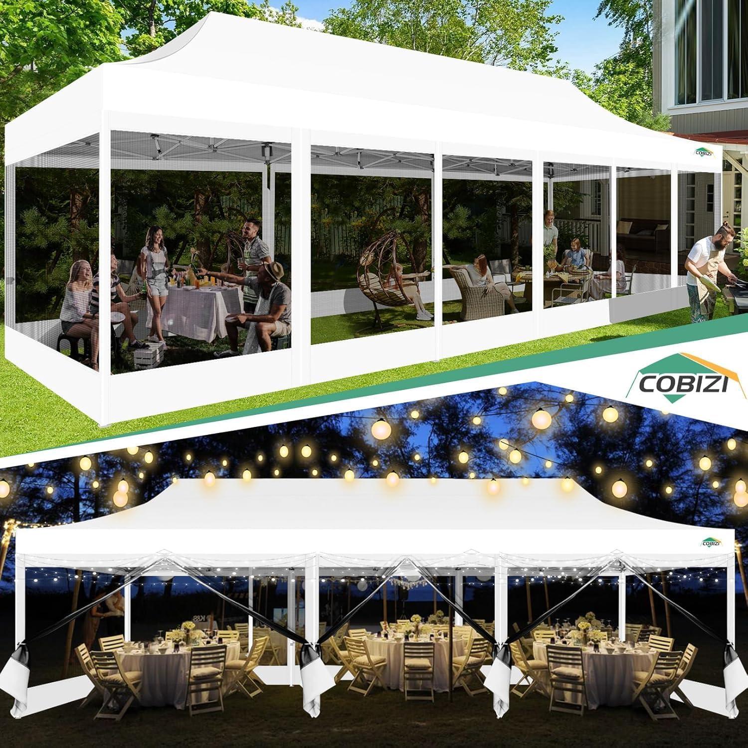 image:imageCOBIZI 10x10 Canopy Tent with 4 SidewallsHeavy Duty Pop up Canopy with Mosquito NettingEasy up Screen Tent for Parties Wedding Outdoor Camping with HandbagKhakiWhite