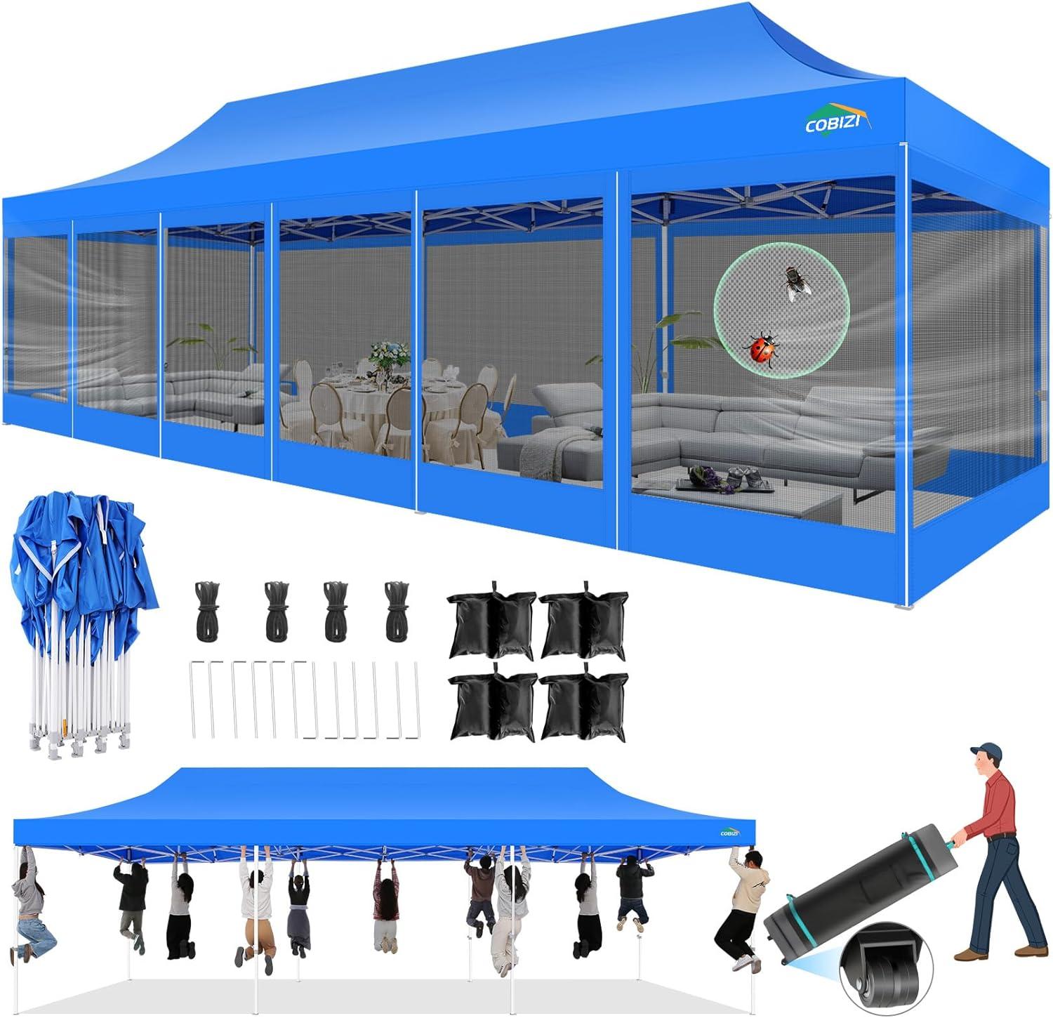 image:imageCOBIZI 10x10 Canopy Tent with 4 SidewallsHeavy Duty Pop up Canopy with Mosquito NettingEasy up Screen Tent for Parties Wedding Outdoor Camping with HandbagKhakiBlue