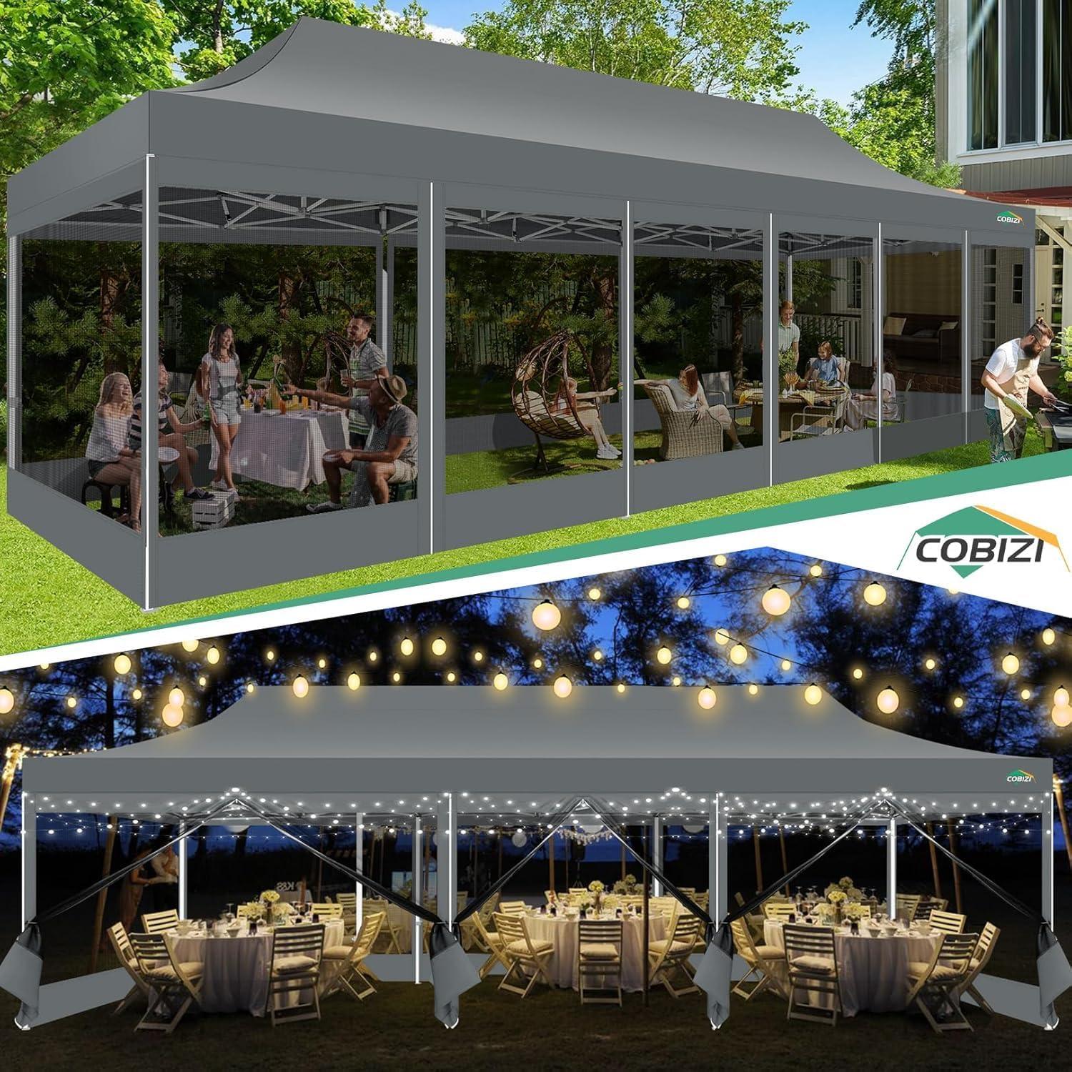 image:imageCOBIZI 10x10 Canopy Tent with 4 SidewallsHeavy Duty Pop up Canopy with Mosquito NettingEasy up Screen Tent for Parties Wedding Outdoor Camping with HandbagKhakiGray