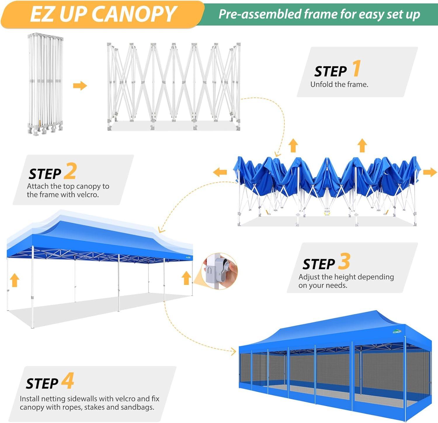image:imageCOBIZI 10x10 Canopy Tent with 4 SidewallsHeavy Duty Pop up Canopy with Mosquito NettingEasy up Screen Tent for Parties Wedding Outdoor Camping with HandbagKhakiBlue