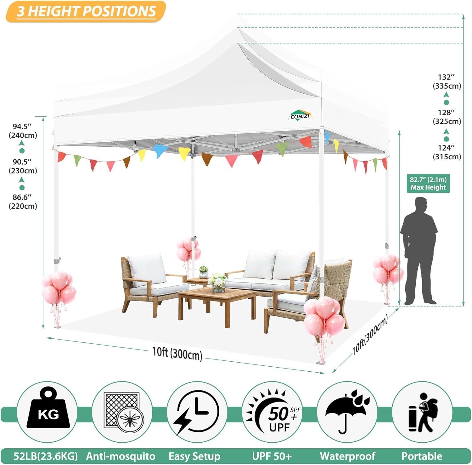 image:imageCOBIZI 10x10 Canopy Tent with 4 SidewallsHeavy Duty Pop up Canopy with Mosquito NettingEasy up Screen Tent for Parties Wedding Outdoor Camping with HandbagKhakiWhite