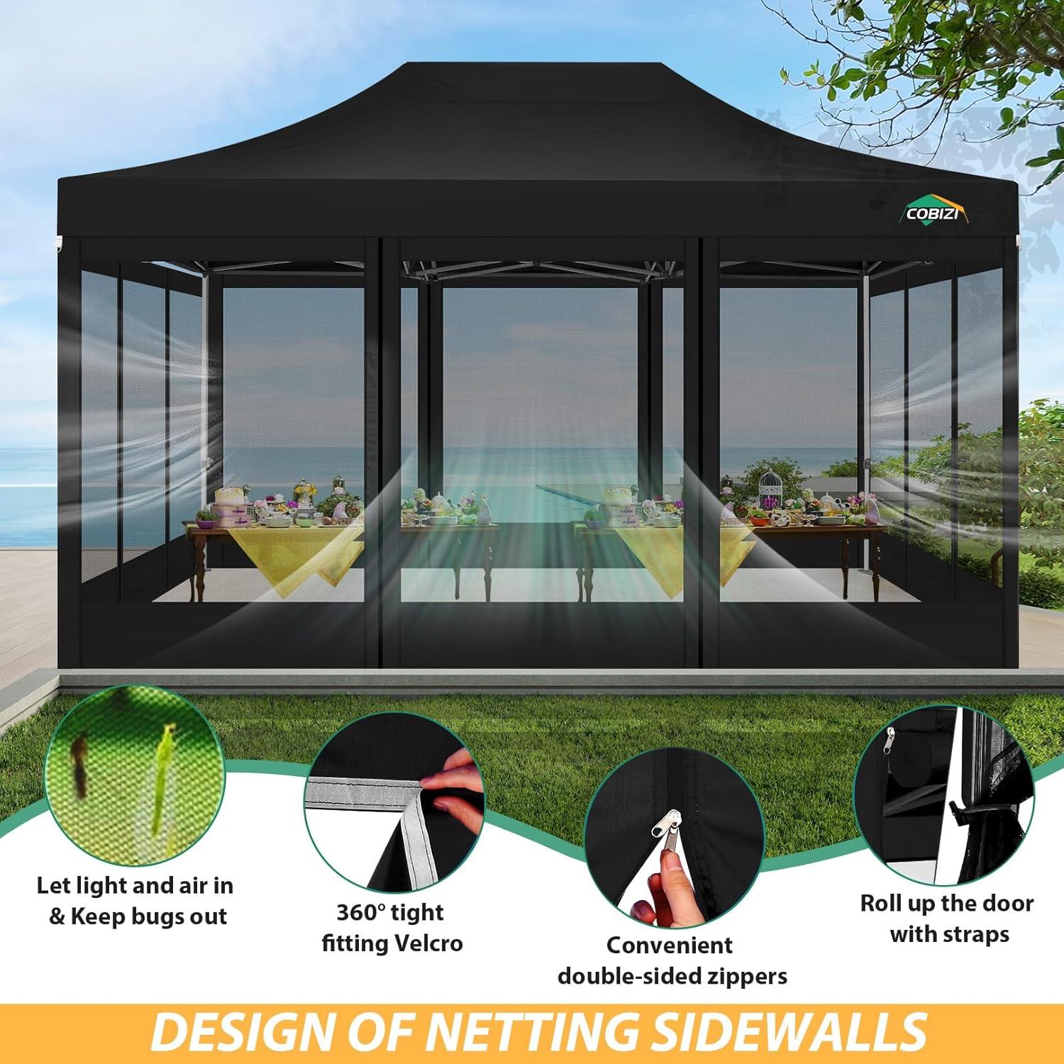 image:imageCOBIZI 10x10 Canopy Tent with 4 SidewallsHeavy Duty Pop up Canopy with Mosquito NettingEasy up Screen Tent for Parties Wedding Outdoor Camping with HandbagKhakiblack