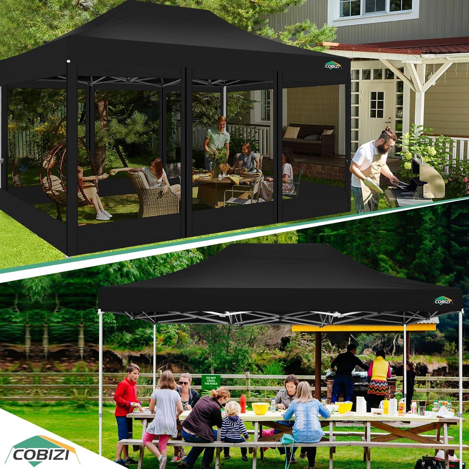 image:imageCOBIZI 10x10 Canopy Tent with 4 SidewallsHeavy Duty Pop up Canopy with Mosquito NettingEasy up Screen Tent for Parties Wedding Outdoor Camping with HandbagKhakiblack