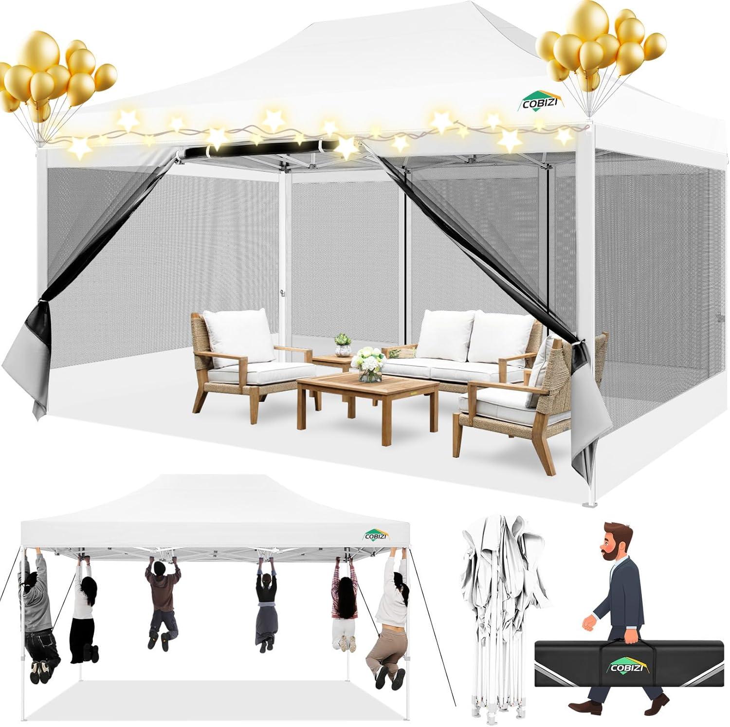image:imageCOBIZI 10x10 Canopy Tent with 4 SidewallsHeavy Duty Pop up Canopy with Mosquito NettingEasy up Screen Tent for Parties Wedding Outdoor Camping with HandbagKhakiWhite