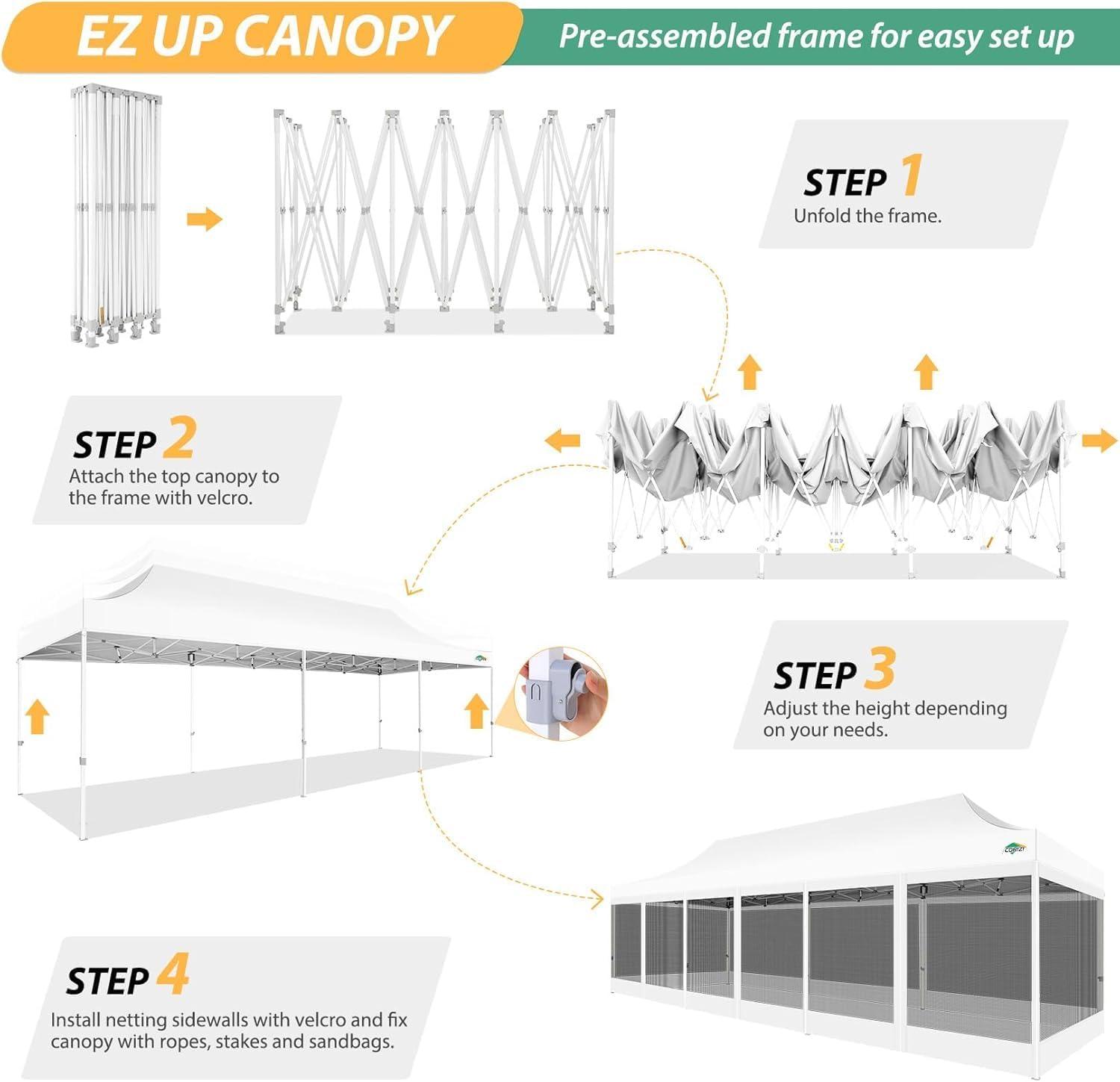 image:imageCOBIZI 10x10 Canopy Tent with 4 SidewallsHeavy Duty Pop up Canopy with Mosquito NettingEasy up Screen Tent for Parties Wedding Outdoor Camping with HandbagKhakiWhite