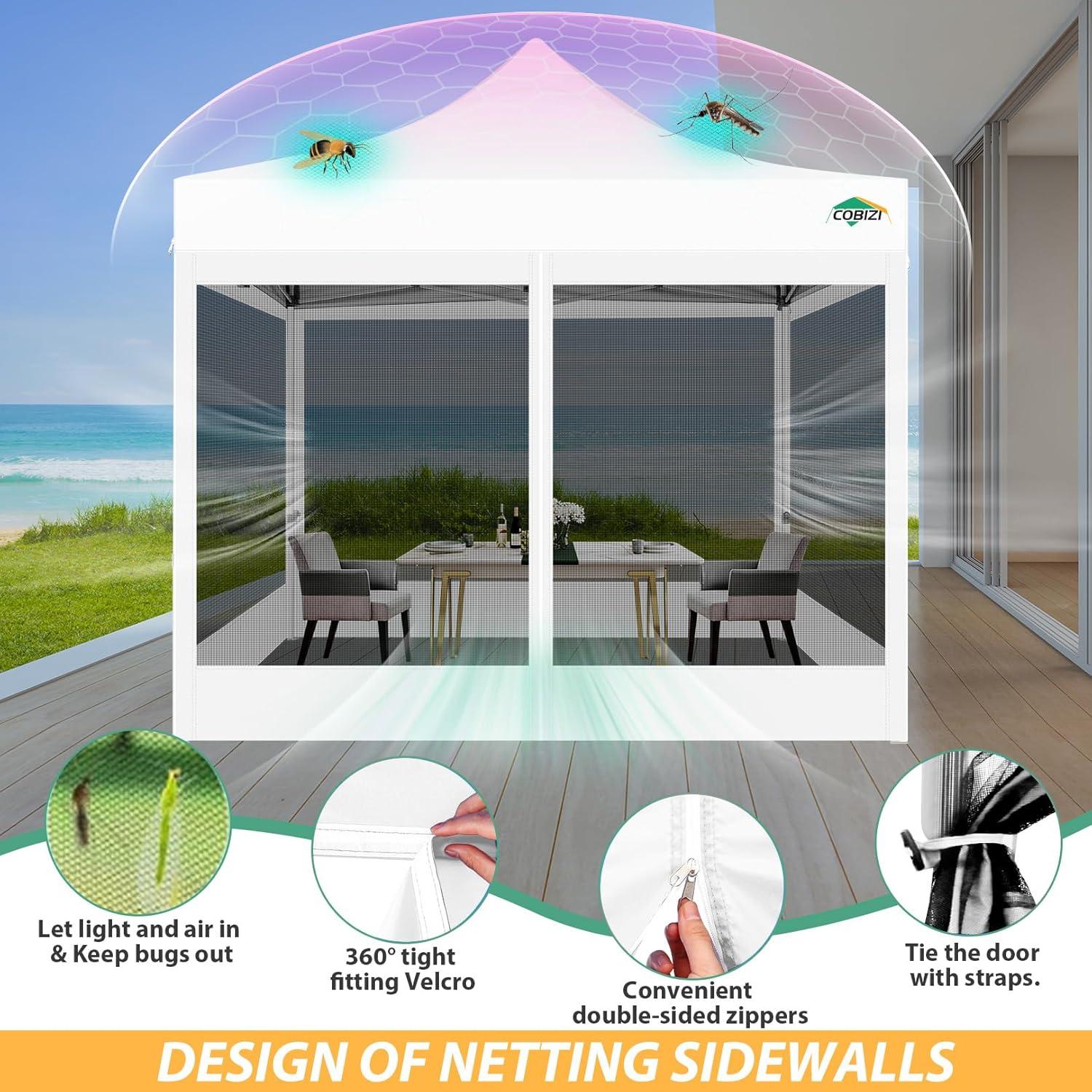 image:imageCOBIZI 10x10 Canopy Tent with 4 SidewallsHeavy Duty Pop up Canopy with Mosquito NettingEasy up Screen Tent for Parties Wedding Outdoor Camping with HandbagKhakiWhite