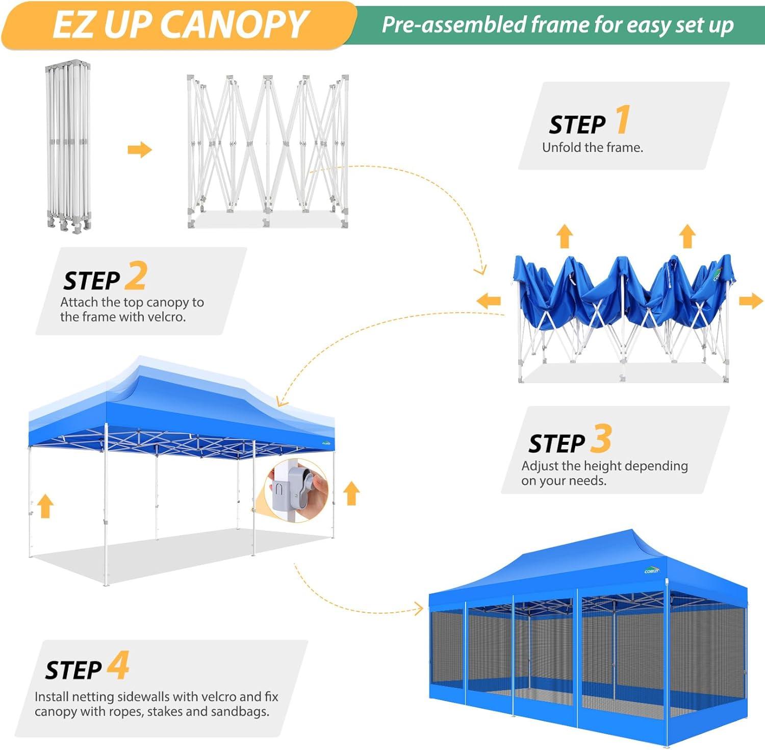 image:imageCOBIZI 10x10 Canopy Tent with 4 SidewallsHeavy Duty Pop up Canopy with Mosquito NettingEasy up Screen Tent for Parties Wedding Outdoor Camping with HandbagKhakiBlue