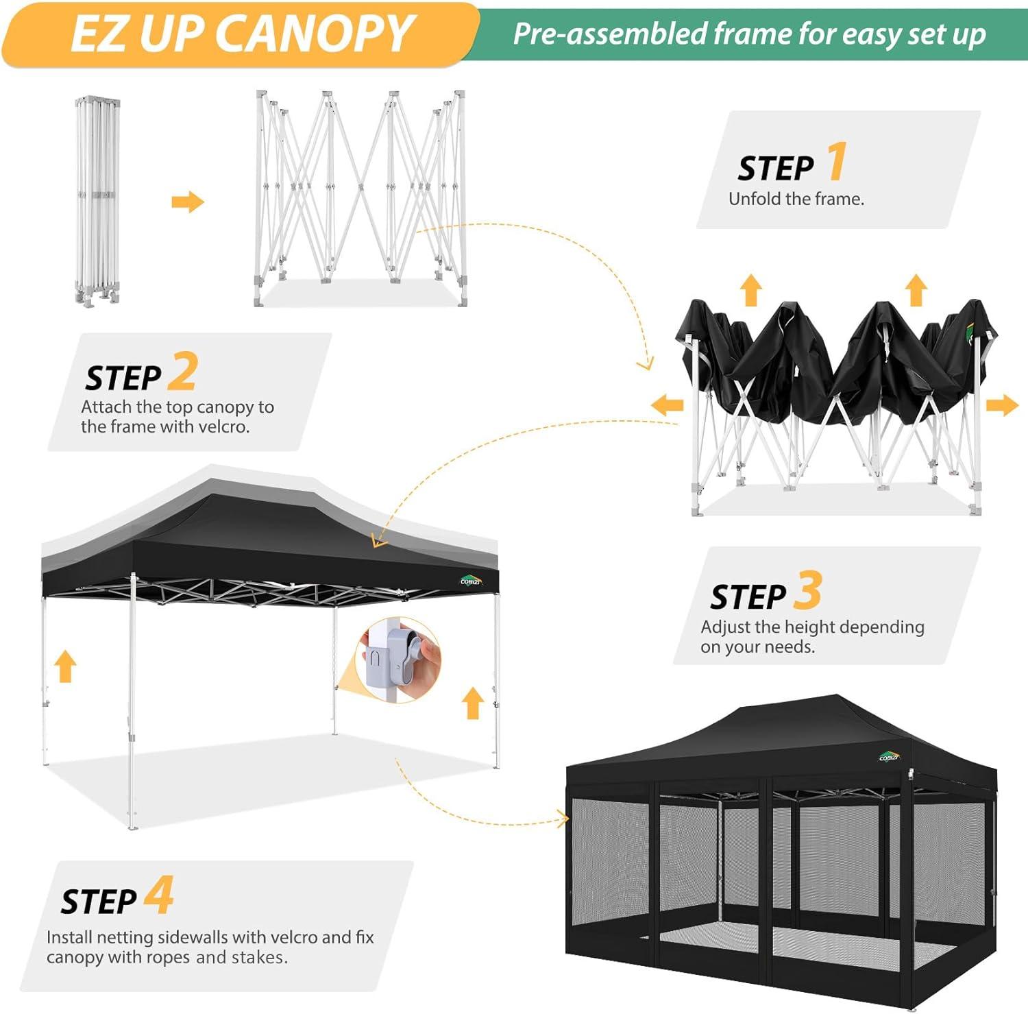 image:imageCOBIZI 10x10 Canopy Tent with 4 SidewallsHeavy Duty Pop up Canopy with Mosquito NettingEasy up Screen Tent for Parties Wedding Outdoor Camping with HandbagKhakiblack