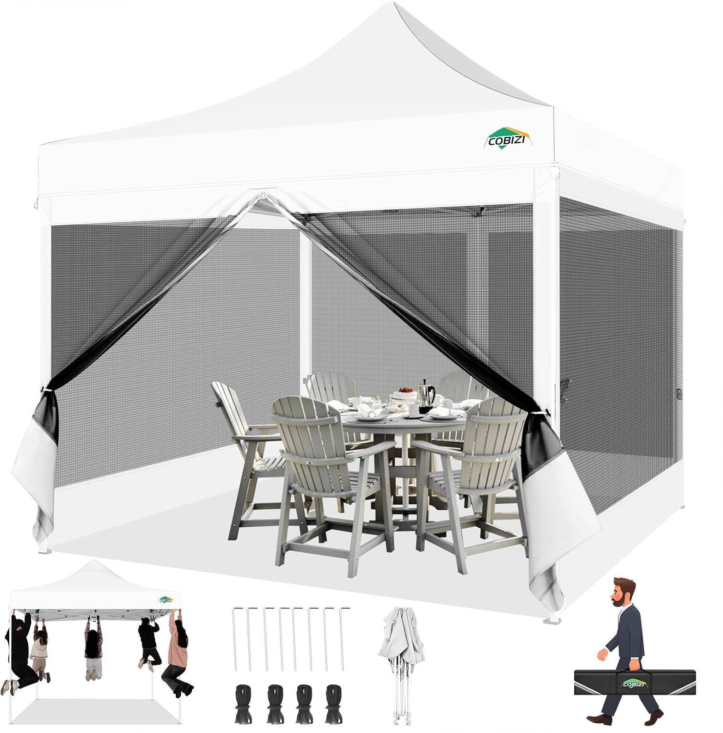 image:imageCOBIZI 10x10 Canopy Tent with 4 SidewallsHeavy Duty Pop up Canopy with Mosquito NettingEasy up Screen Tent for Parties Wedding Outdoor Camping with HandbagKhakiWhite