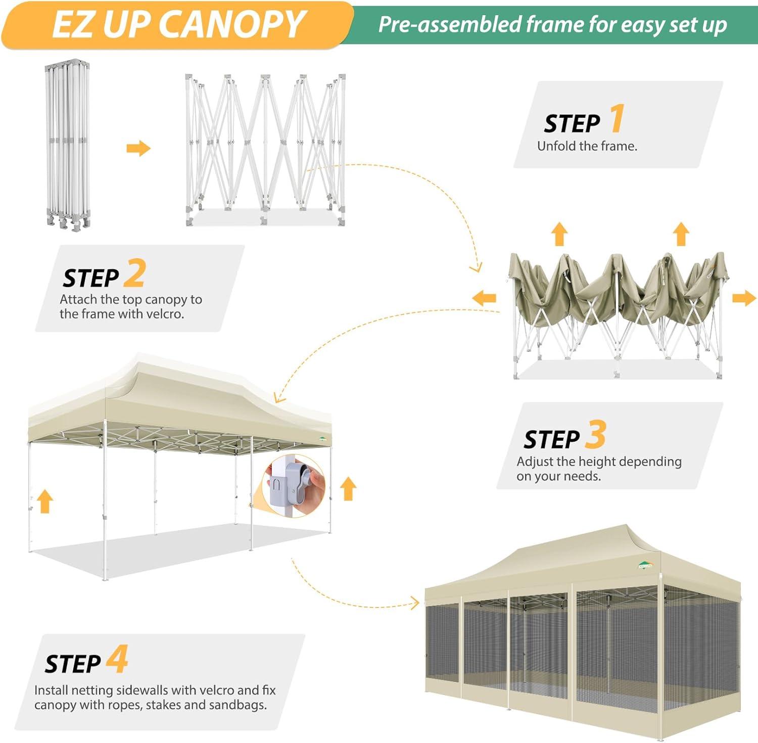 image:imageCOBIZI 10x10 Canopy Tent with 4 SidewallsHeavy Duty Pop up Canopy with Mosquito NettingEasy up Screen Tent for Parties Wedding Outdoor Camping with HandbagKhakiKhaki