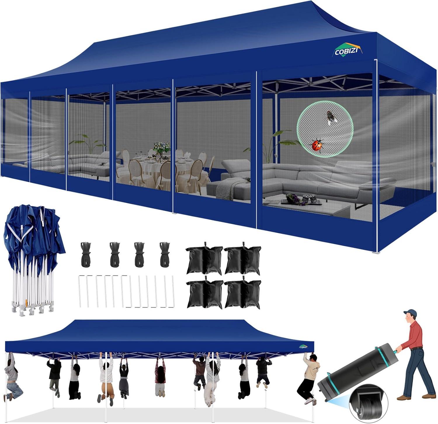 image:imageCOBIZI 10x10 Canopy Tent with 4 SidewallsHeavy Duty Pop up Canopy with Mosquito NettingEasy up Screen Tent for Parties Wedding Outdoor Camping with HandbagKhakiDeep Blue